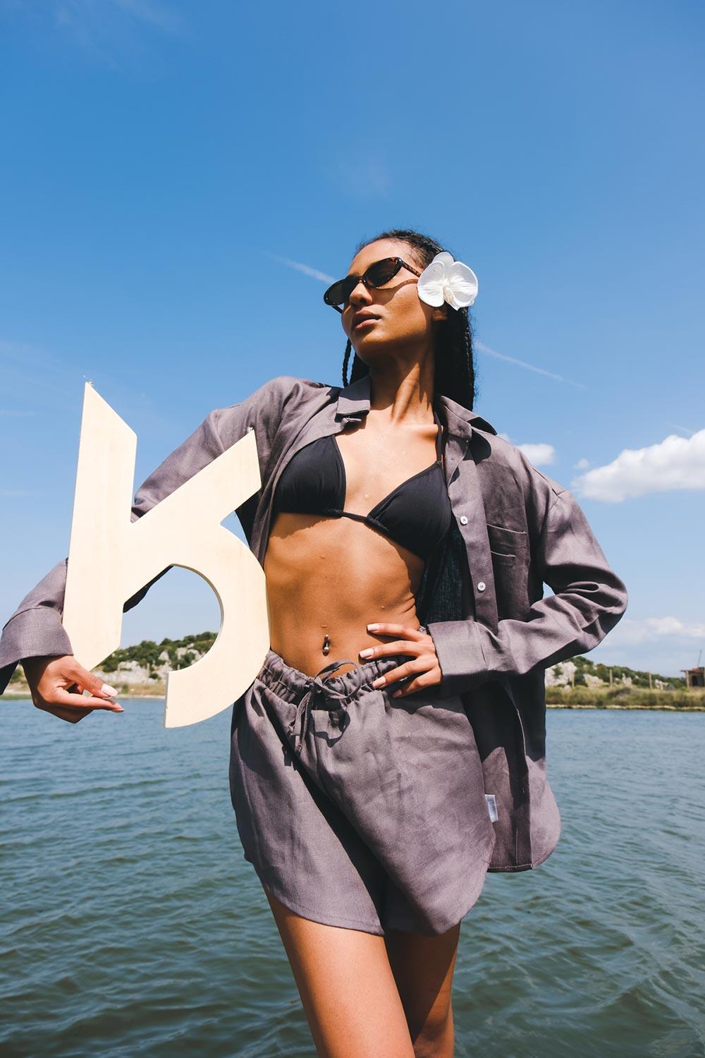 Kahshan-Nala Gri Oversize Gömlek-Gömlek-1-Milagron.com