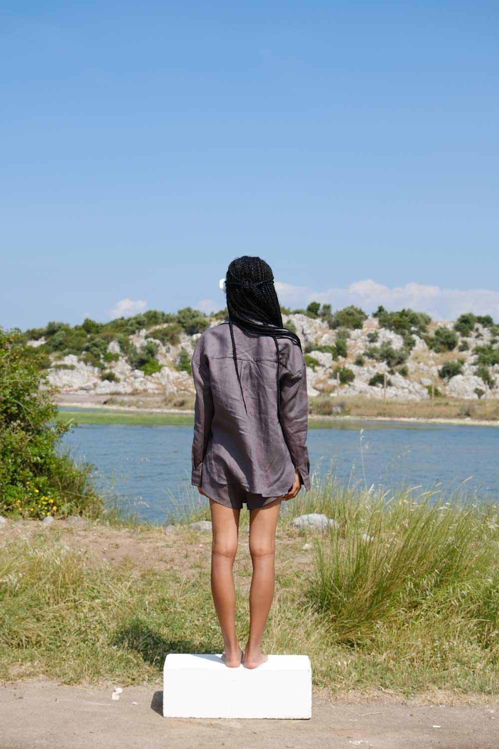 Kahshan-Nala Gri Oversize Gömlek-Gömlek-5-Milagron.com