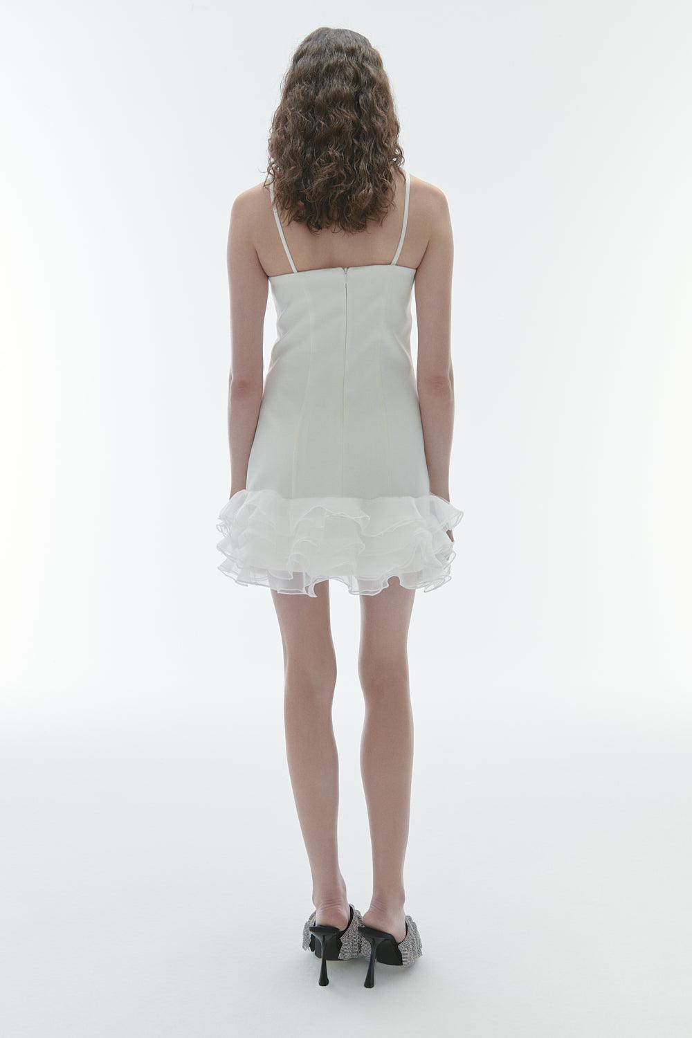 Karrla-Vera V Neck Mini Dress With Organza Ruffles-Elbise-3-Milagron.com