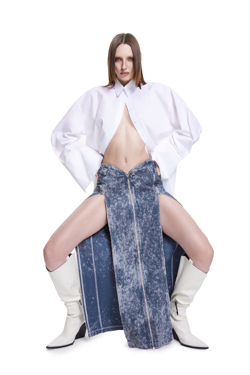 Khéla The Label Store-Manipulator Skirt In Gray Acid Wash-Etek-3-Milagron.com