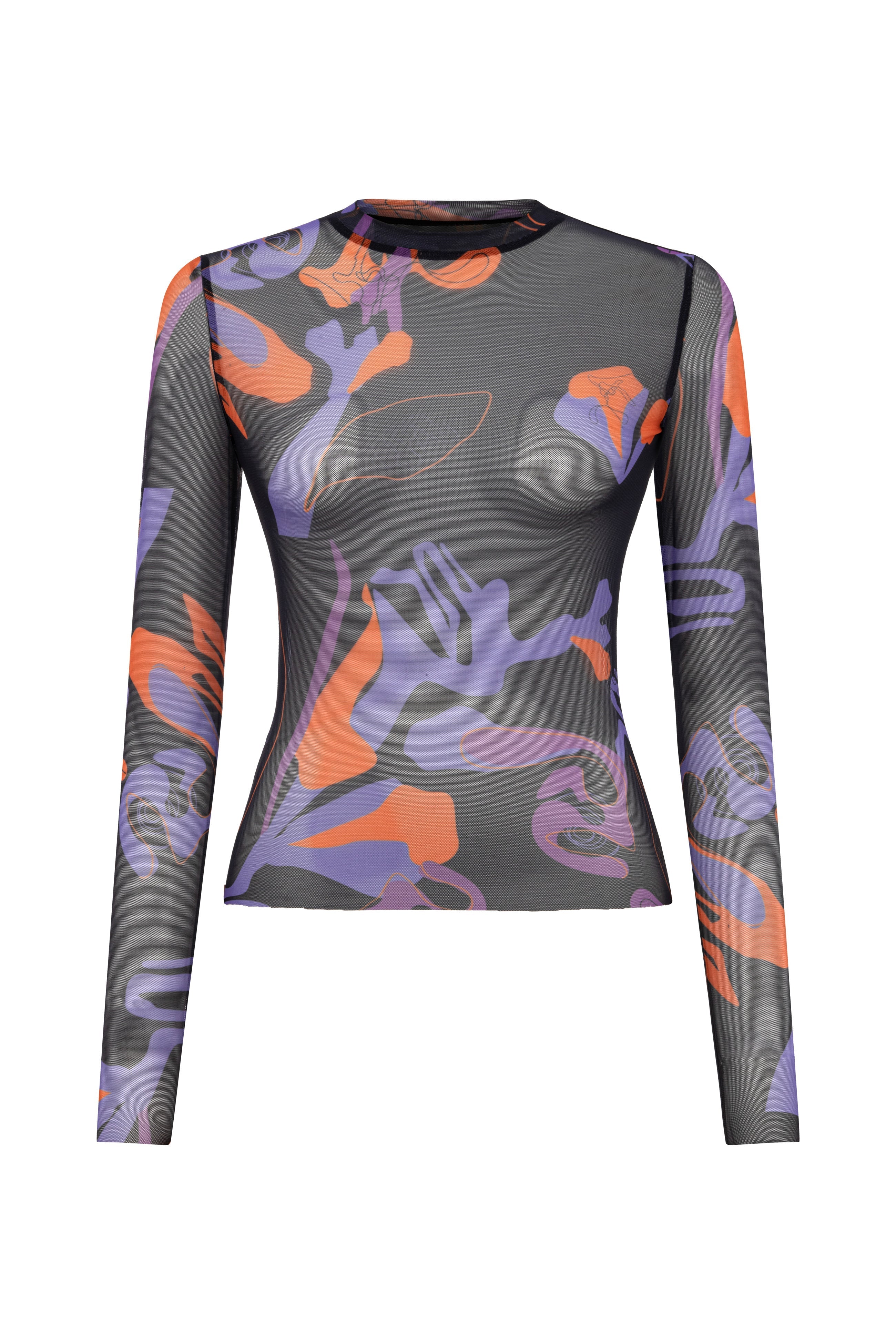 Khéla The Label-Tainted Flower Mesh Top In Black-Top-1-Milagron.com