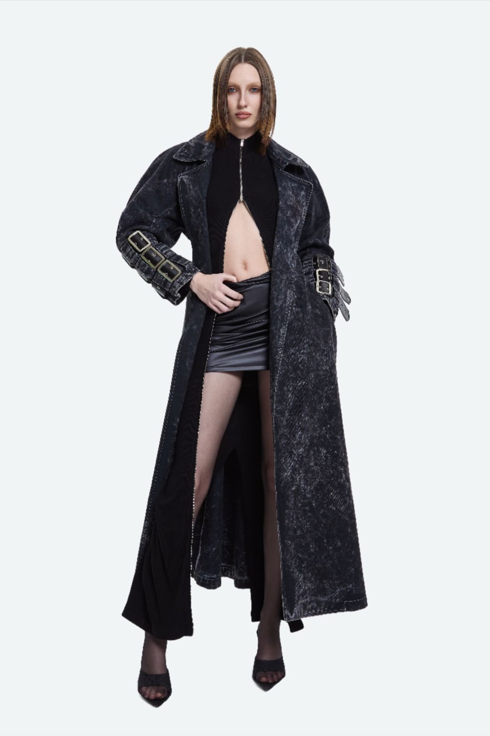 Khéla The Label-Voidwalker Trench Coat In Black Acid Wash-Trençkot-2-Milagron.com