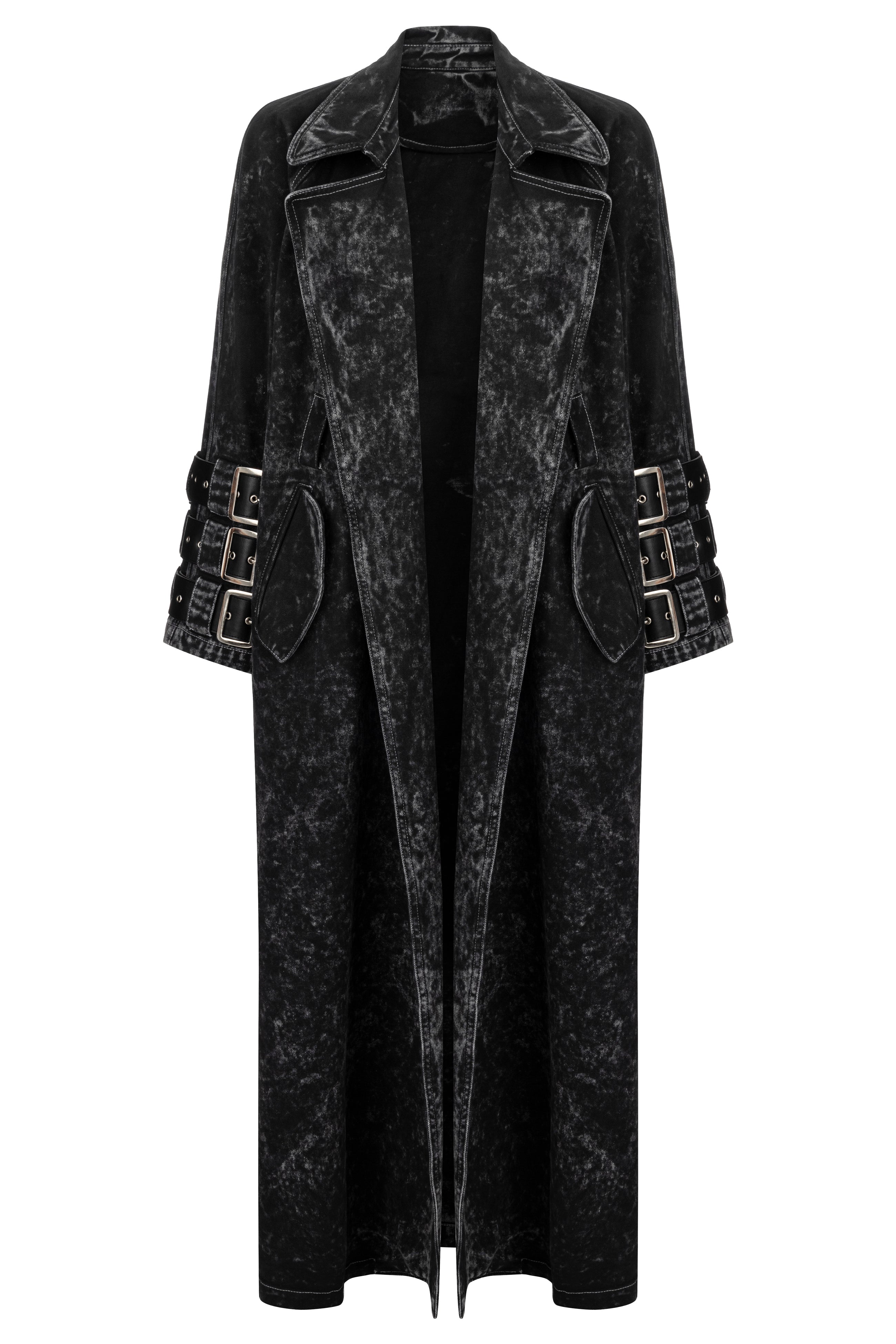 Khéla The Label-Voidwalker Trench Coat In Black Acid Wash-Trençkot-5-Milagron.com