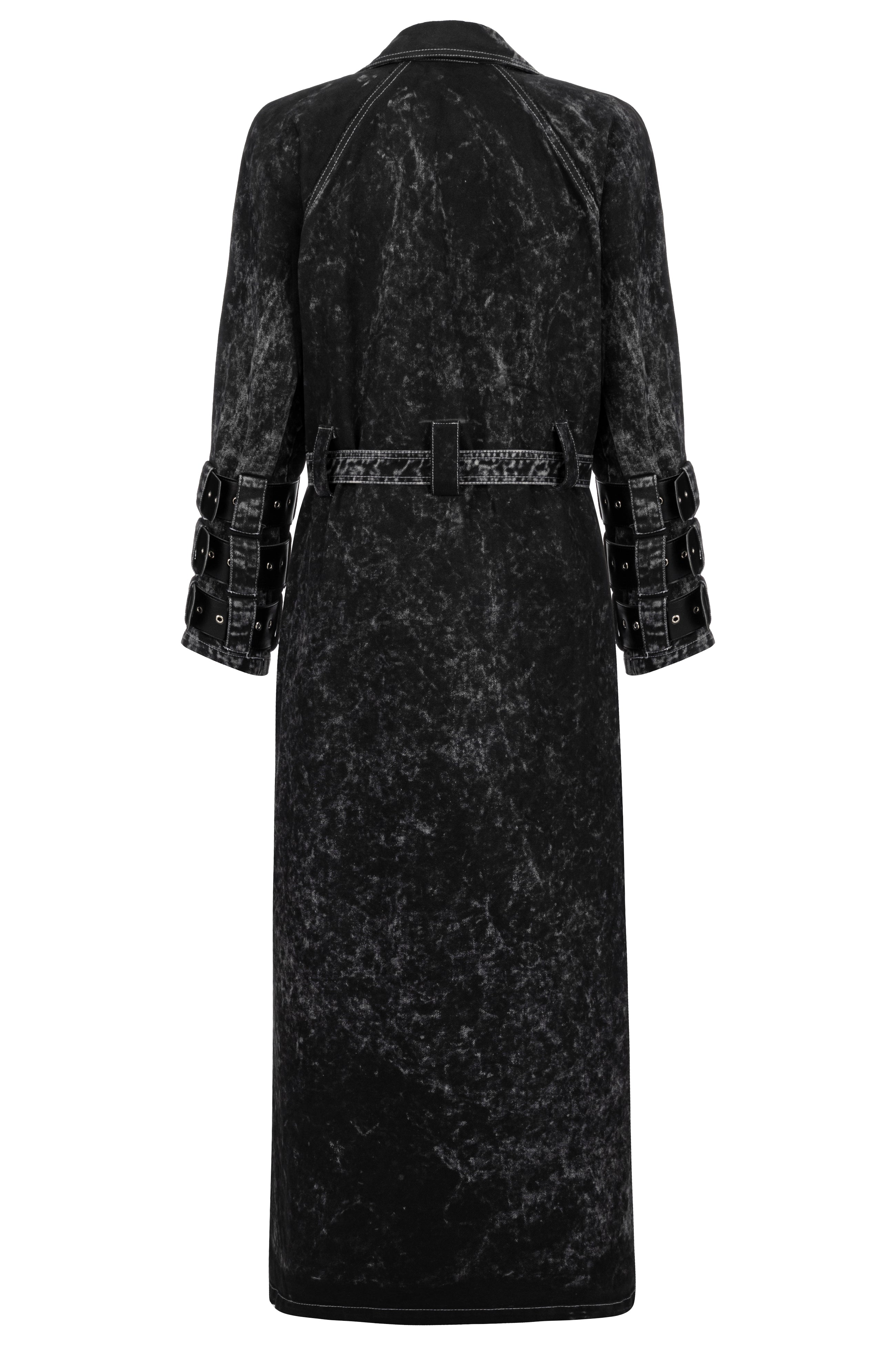 Khéla The Label-Voidwalker Trench Coat In Black Acid Wash-Trençkot-6-Milagron.com