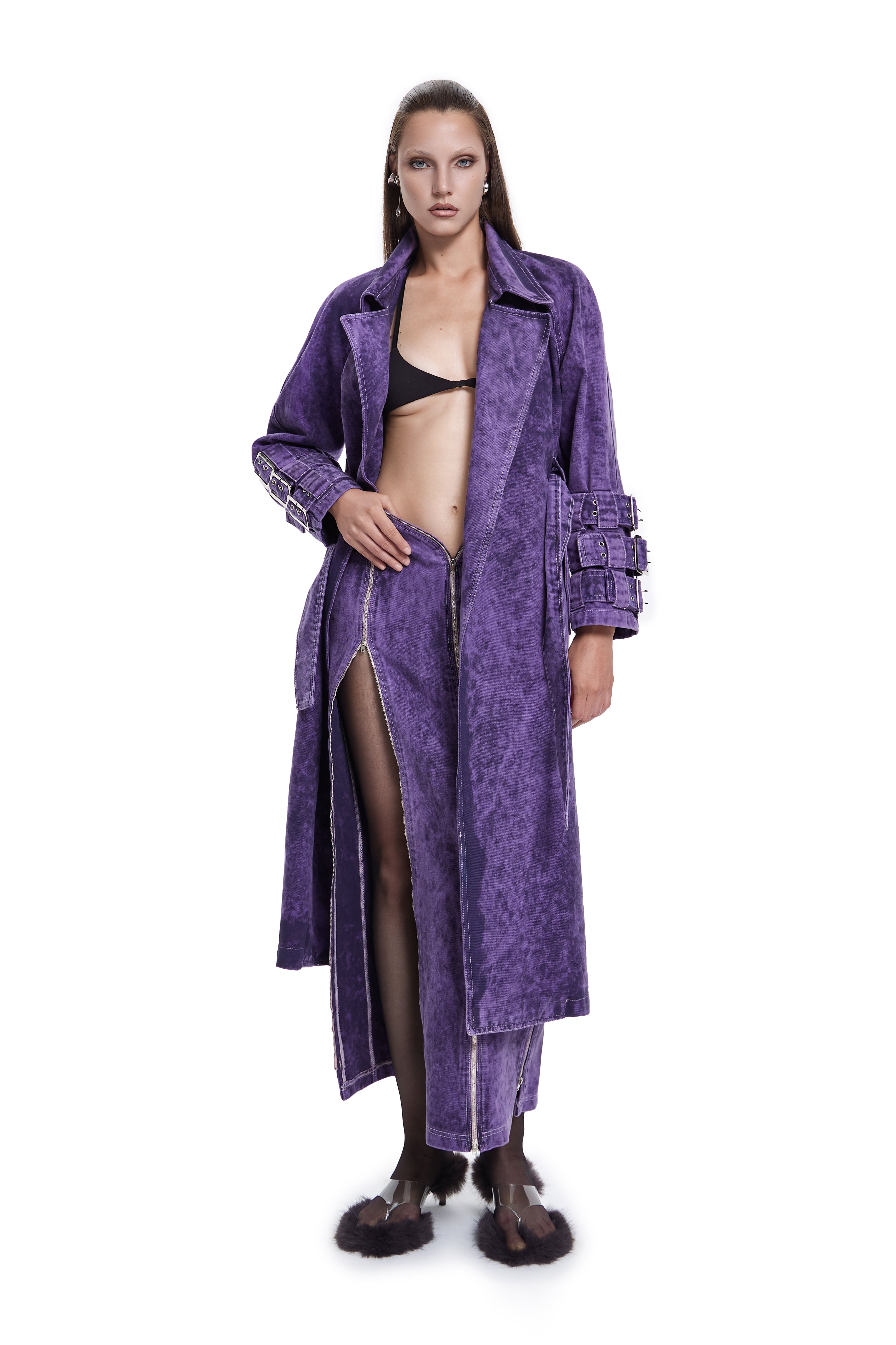 Khéla The Label-Voidwalker Trench Coat In Purple Acid Wash-Trençkot-2-Milagron.com