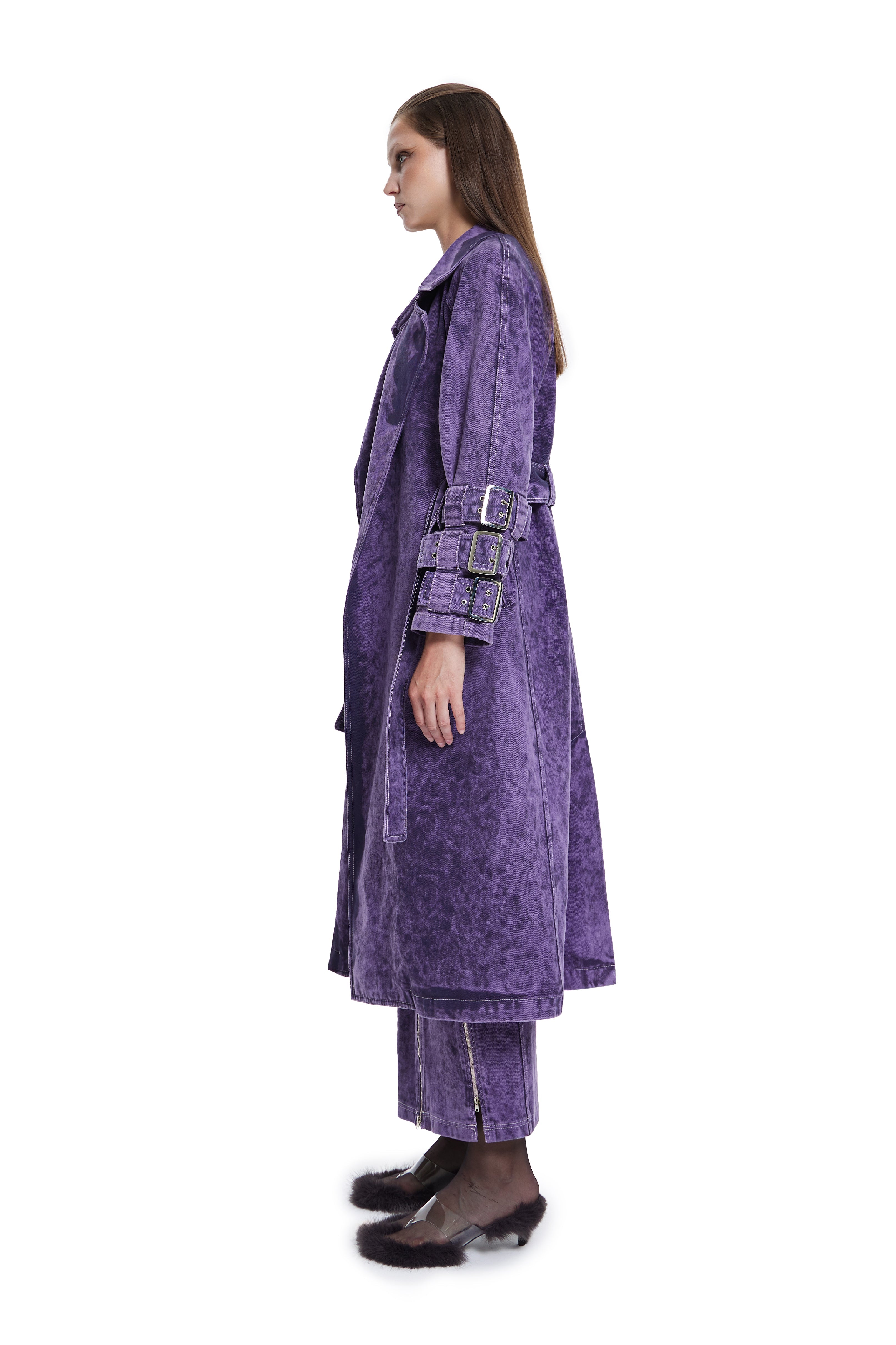 Khéla The Label-Voidwalker Trench Coat In Purple Acid Wash-Trençkot-3-Milagron.com
