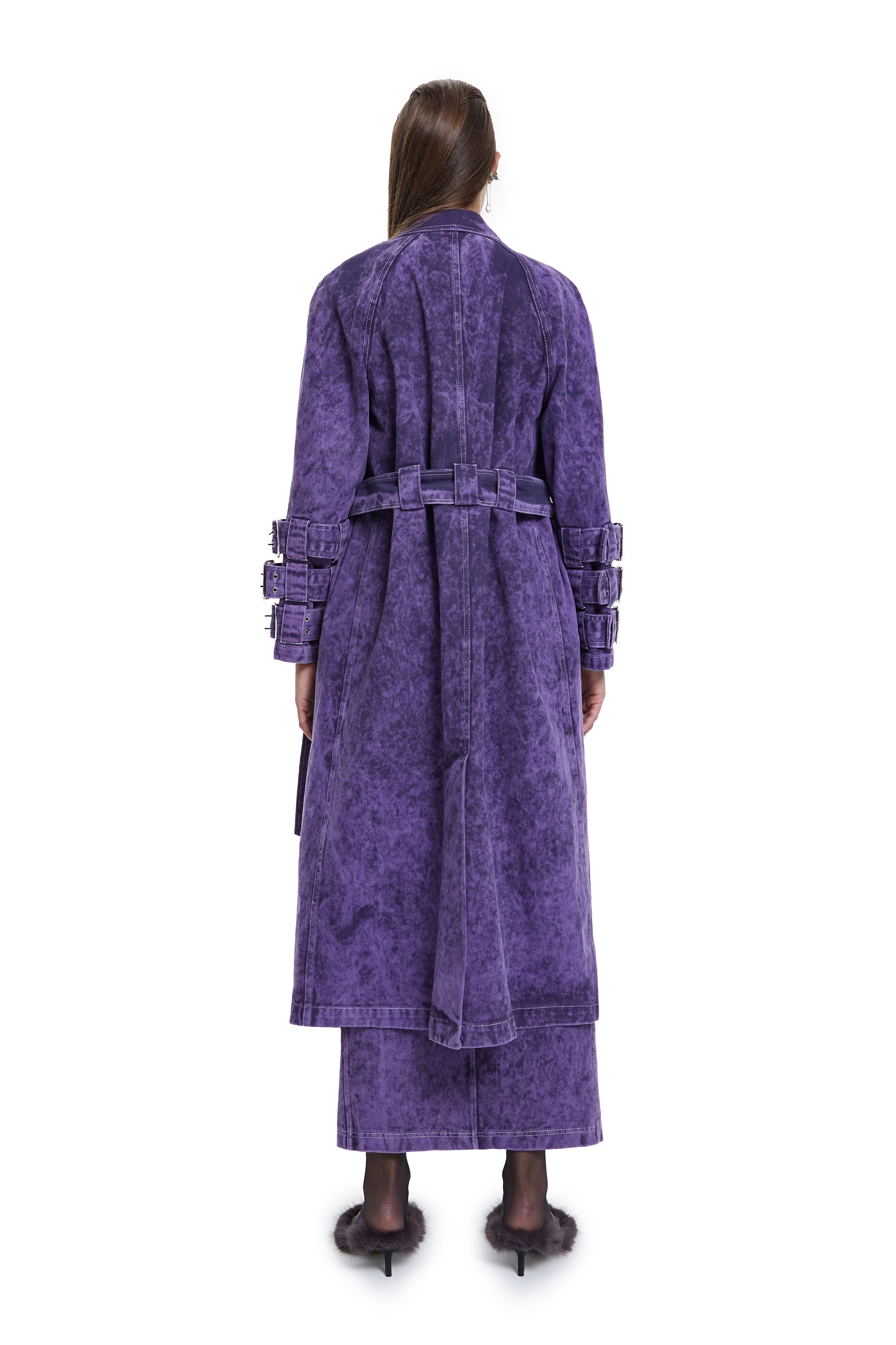 Khéla The Label-Voidwalker Trench Coat In Purple Acid Wash-Trençkot-4-Milagron.com