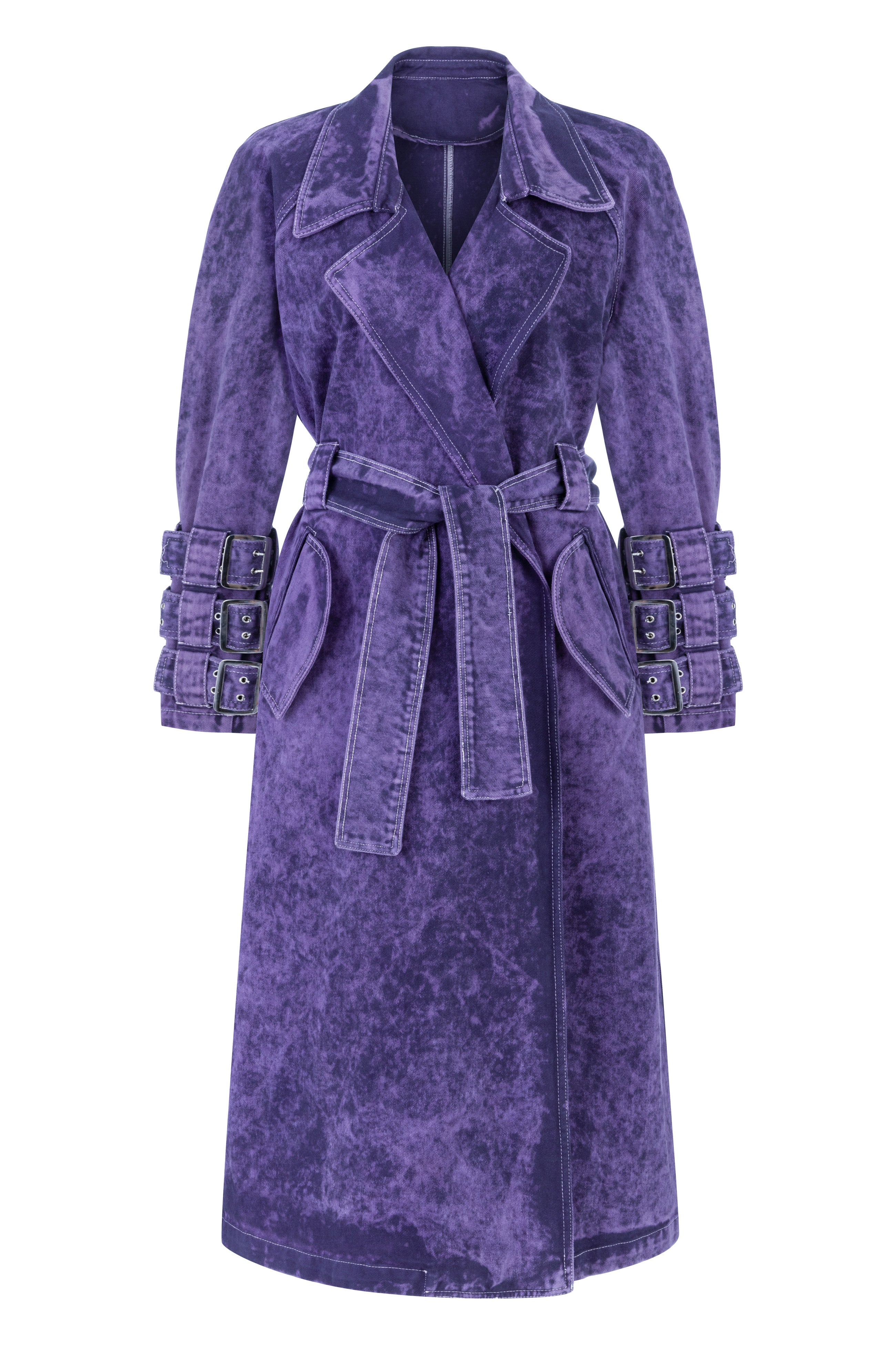 Khéla The Label-Voidwalker Trench Coat In Purple Acid Wash-Trençkot-1-Milagron.com