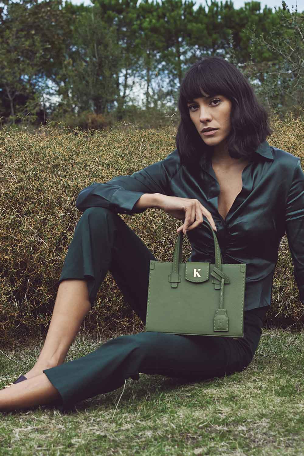 Khilios-Gabrielle Yeşil Mini Deri El / Omuz Çantası -El Çantası-7-Milagron.com