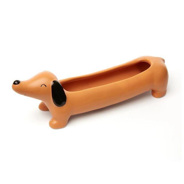 Kikkerland-Dachshund Köpek Figürlü Saksı, Porselen - 22x6x6,5 Cm-Dekoratif Saksı-2-Milagron.com