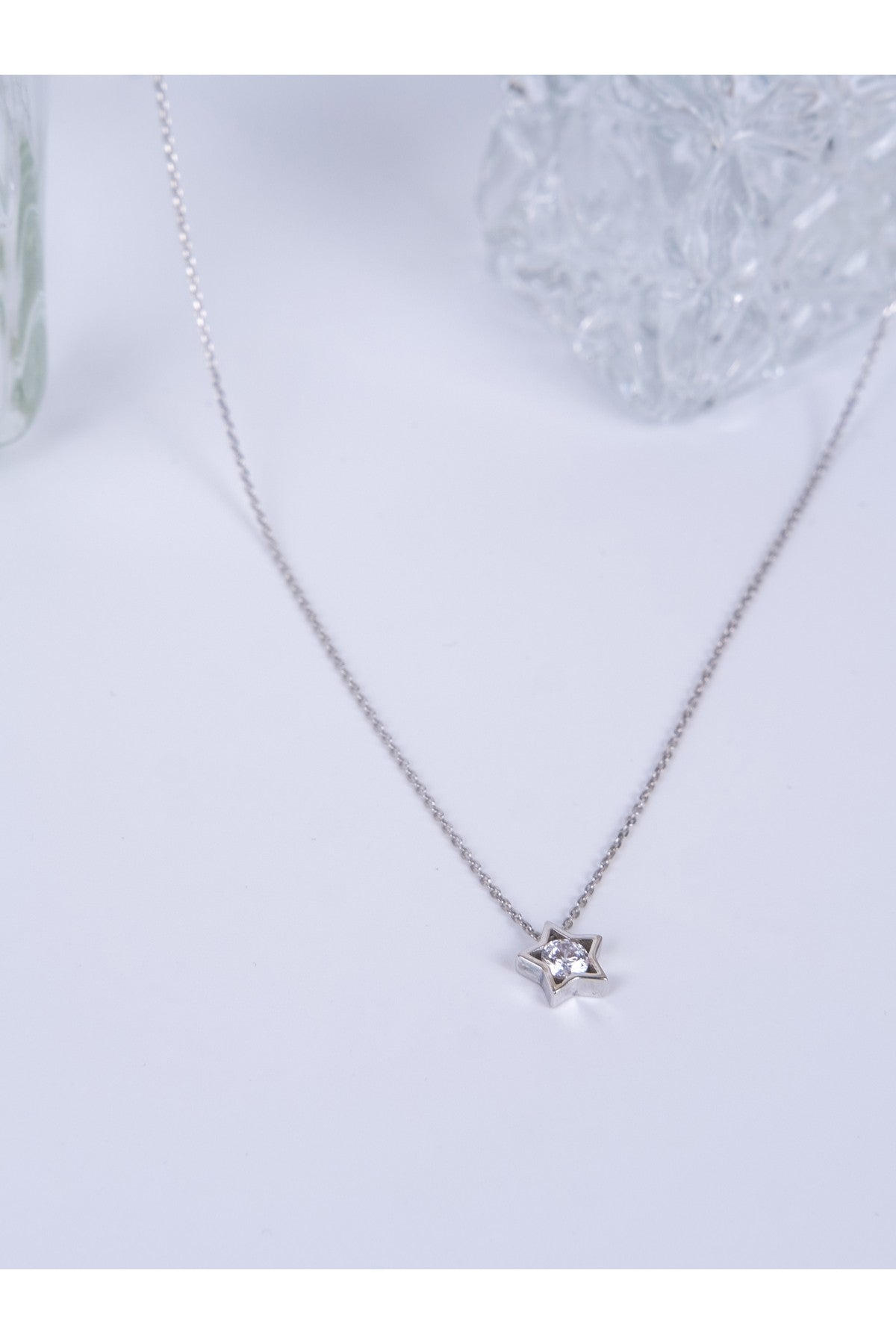 Kimolos-925 Ayar Gümüş Tek Taşlı Yıldız Kolye-Kolye-2-Milagron.com