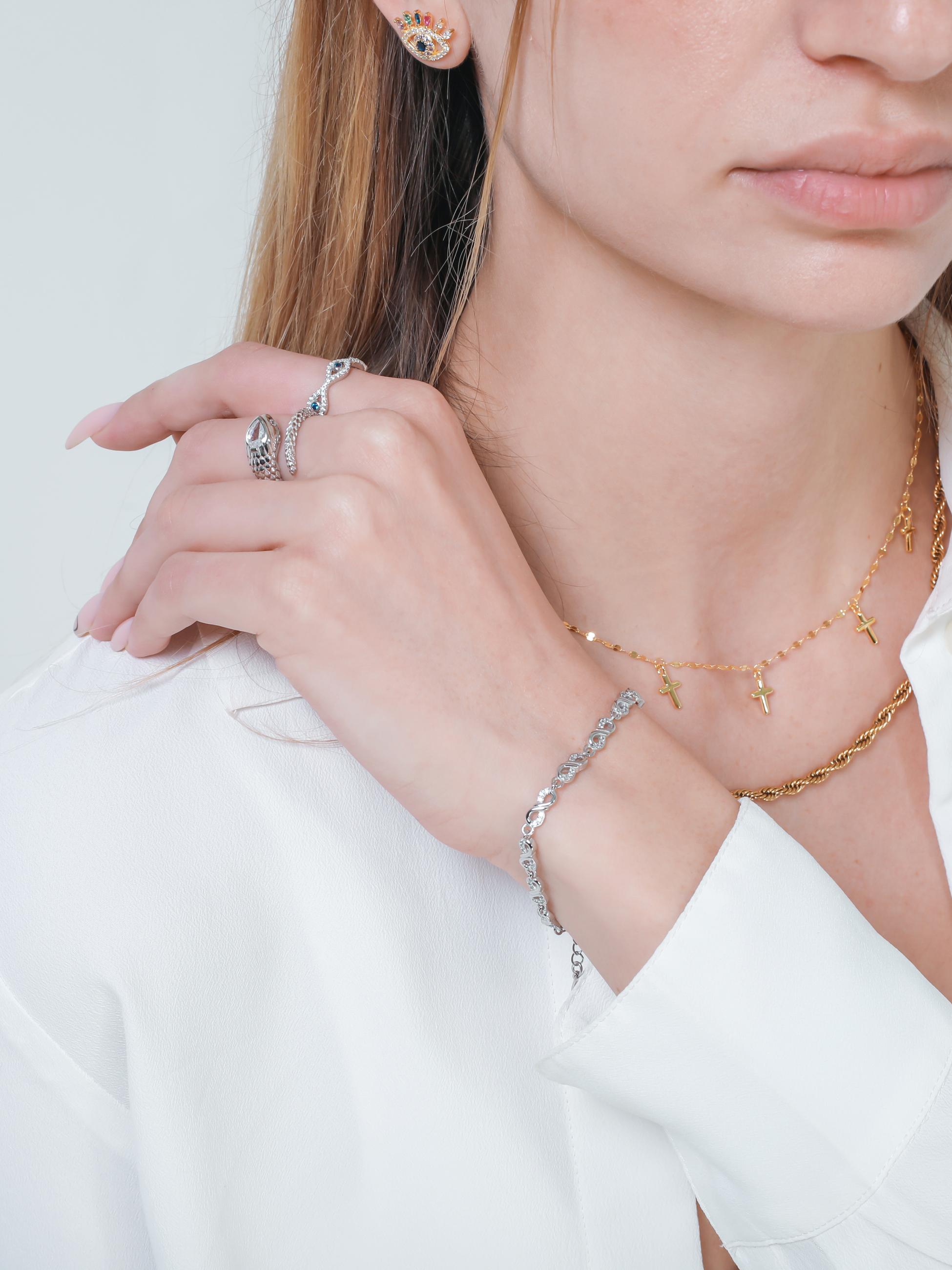 Kimolos-Bella 925 Ayar Gümüş Gold Renk Haç Model Kolye-Kolye-3-Milagron.com