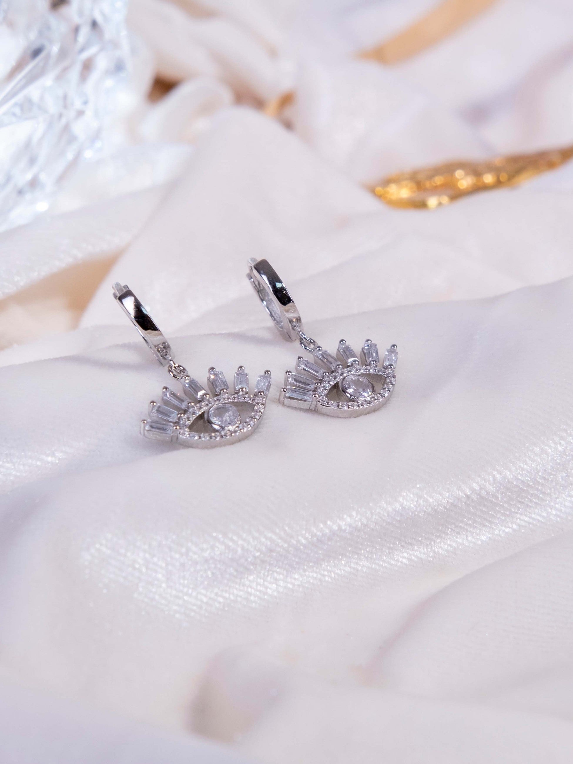 Kimolos-Big Eye 925 Ayar Gümüş Baget Taşlı Göz Küpe-Küpe-5-Milagron.com