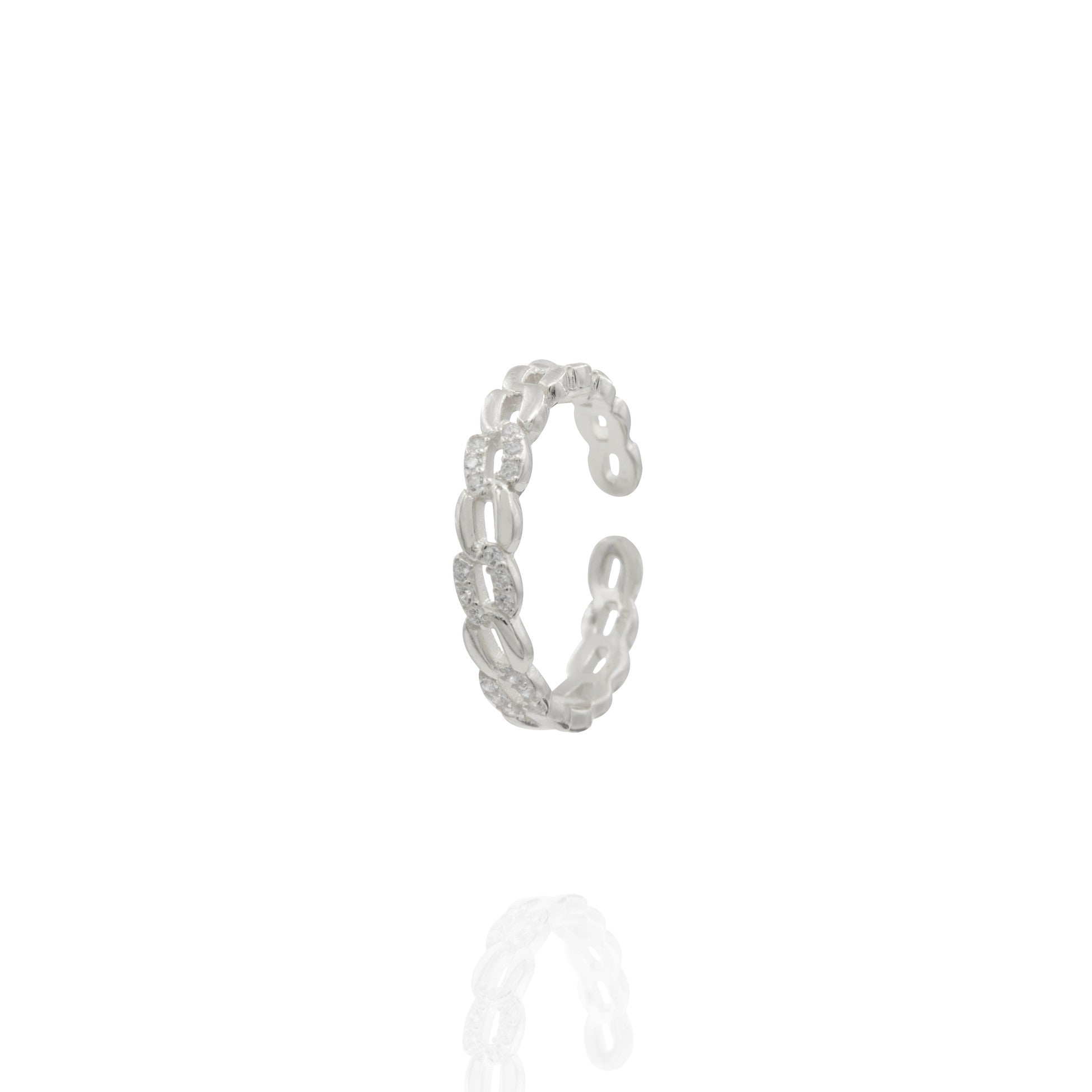 Kimolos-Chain Ring 925 Ayar Gümüş Zirkon Taşlı Ayarlanabilir Yüzük-Yüzük-4-Milagron.com
