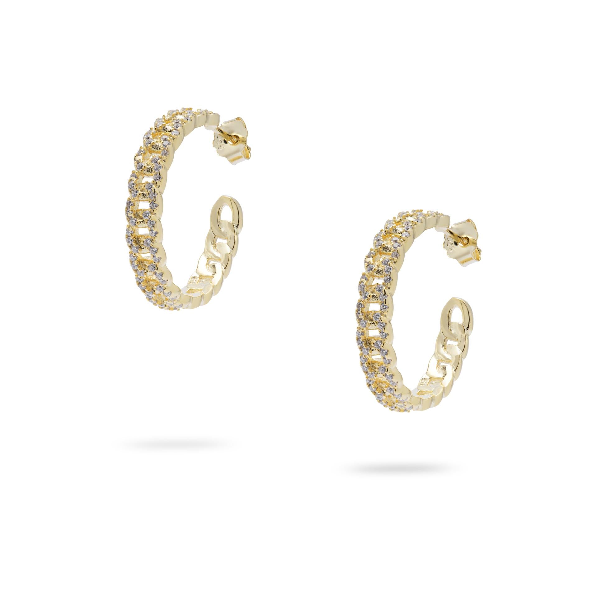 Kimolos-Diamond Babe 925 Ayar Gümüş Zirkon Taşlı Zincir Model Halka Küpe-Küpe-1-Milagron.com