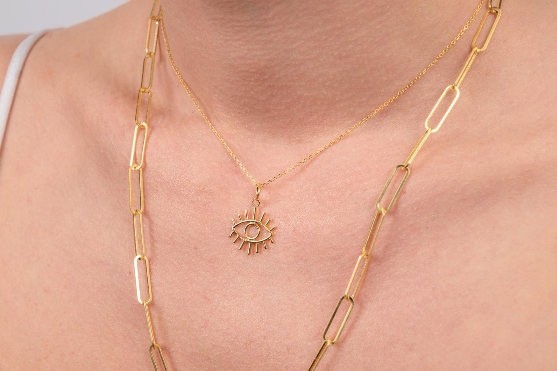 Kimolos-Eyes On You 925 Ayar Gümüş Gold Renk Göz Kolye-Kolye-2-Milagron.com