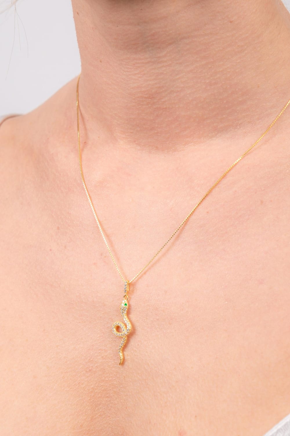 Kimolos-Glitter 925 Ayar Gümüş Zirkon Taşlı Yılan Model Kolye-Kolye-3-Milagron.com