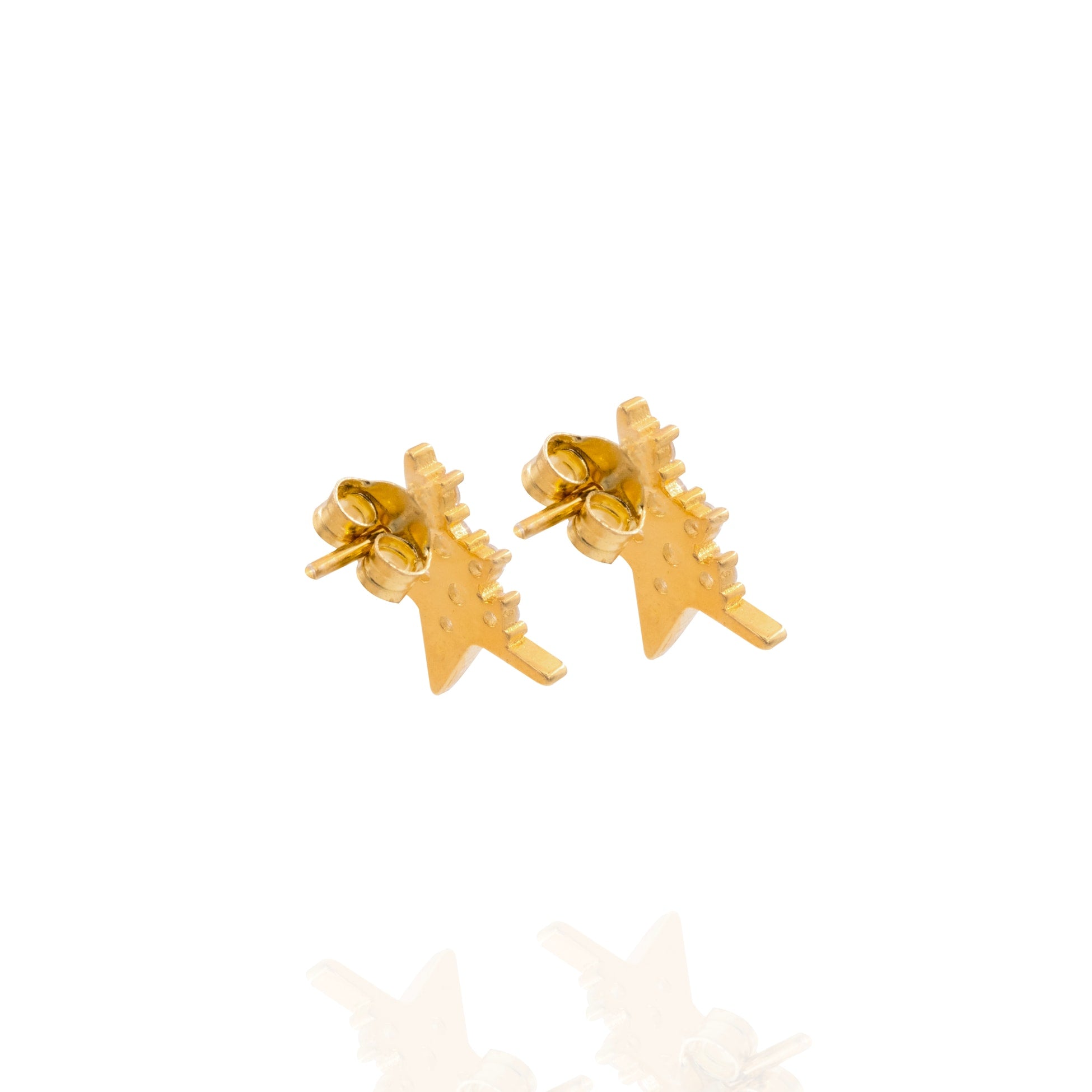 Kimolos-Half Star 925 Ayar Gümüş Mini Taşlı Yarım Yıldız Küpe-3-Milagron.com