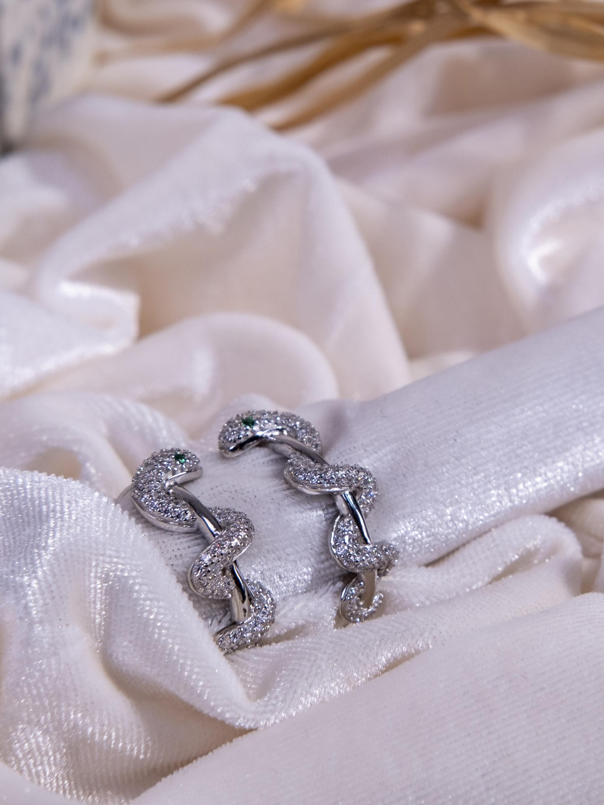 Kimolos-Imaginary 925 Ayar Gümüş Zirkon Taşlı Yılan Tasarım Halka Küpe-Küpe-4-Milagron.com