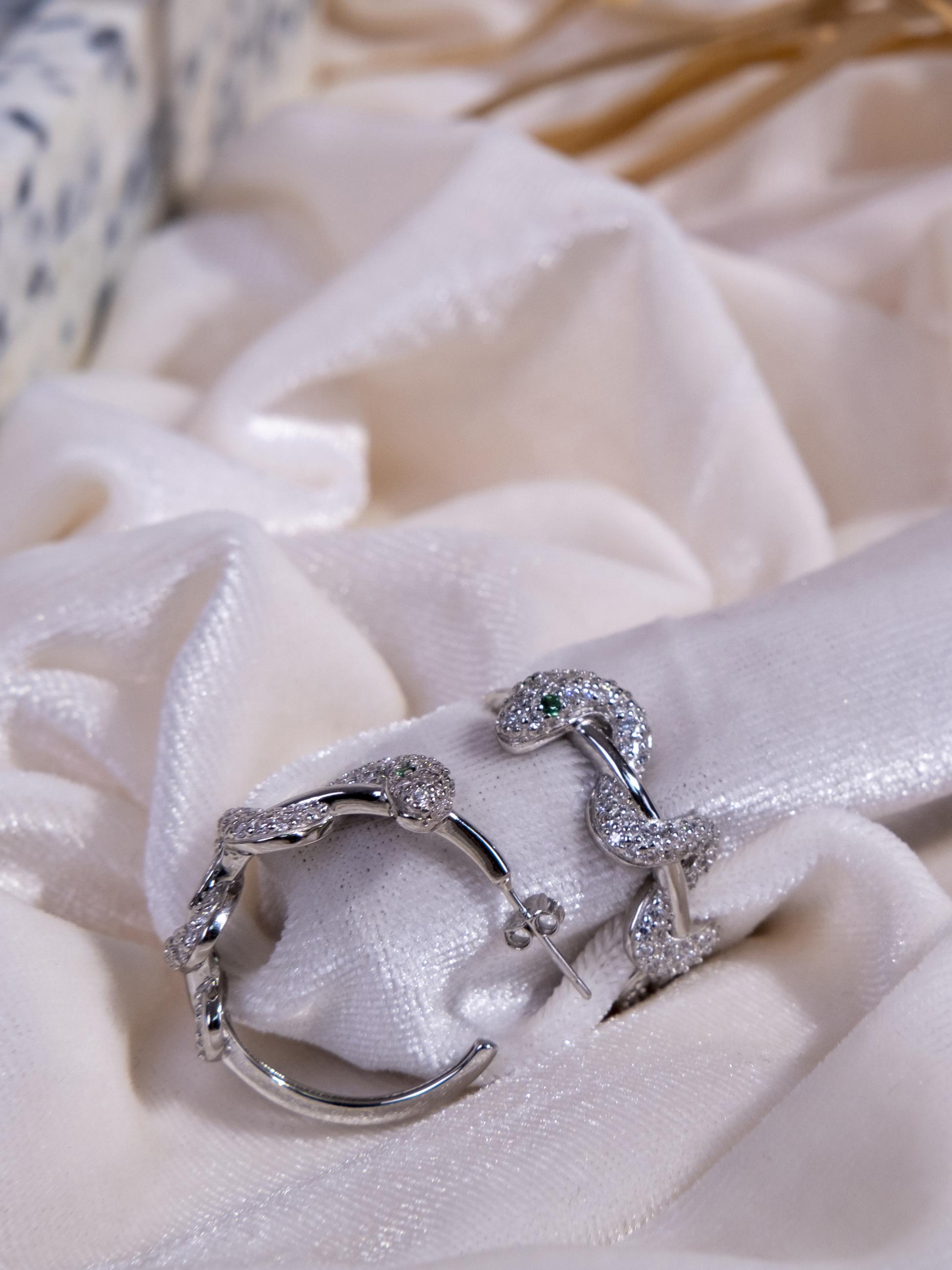 Kimolos-Imaginary 925 Ayar Gümüş Zirkon Taşlı Yılan Tasarım Halka Küpe-Küpe-5-Milagron.com