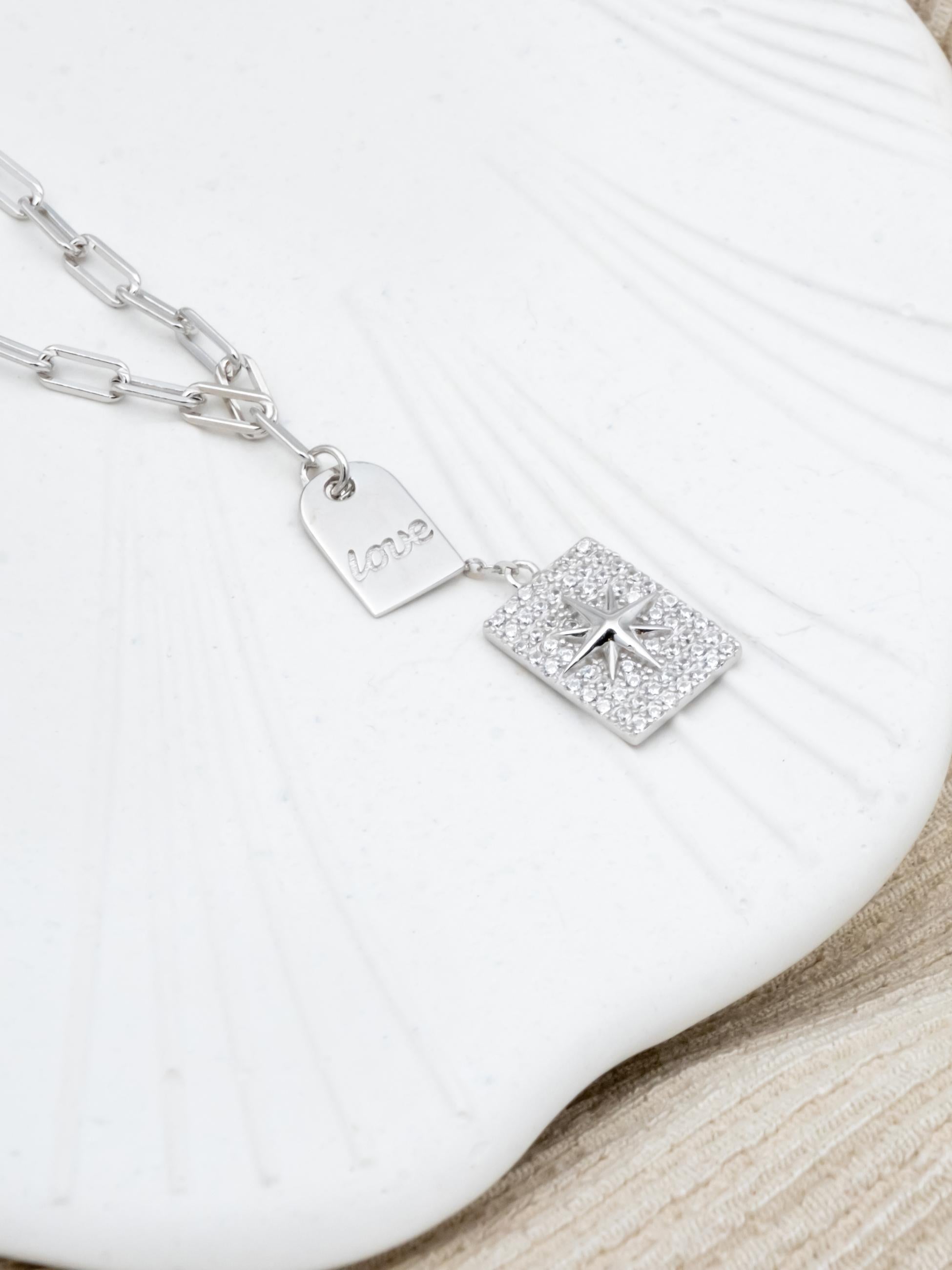 Kimolos-Love 925 Ayar Gümüş Zirkon Taşlı Kare Love Kolye-Kolye-3-Milagron.com