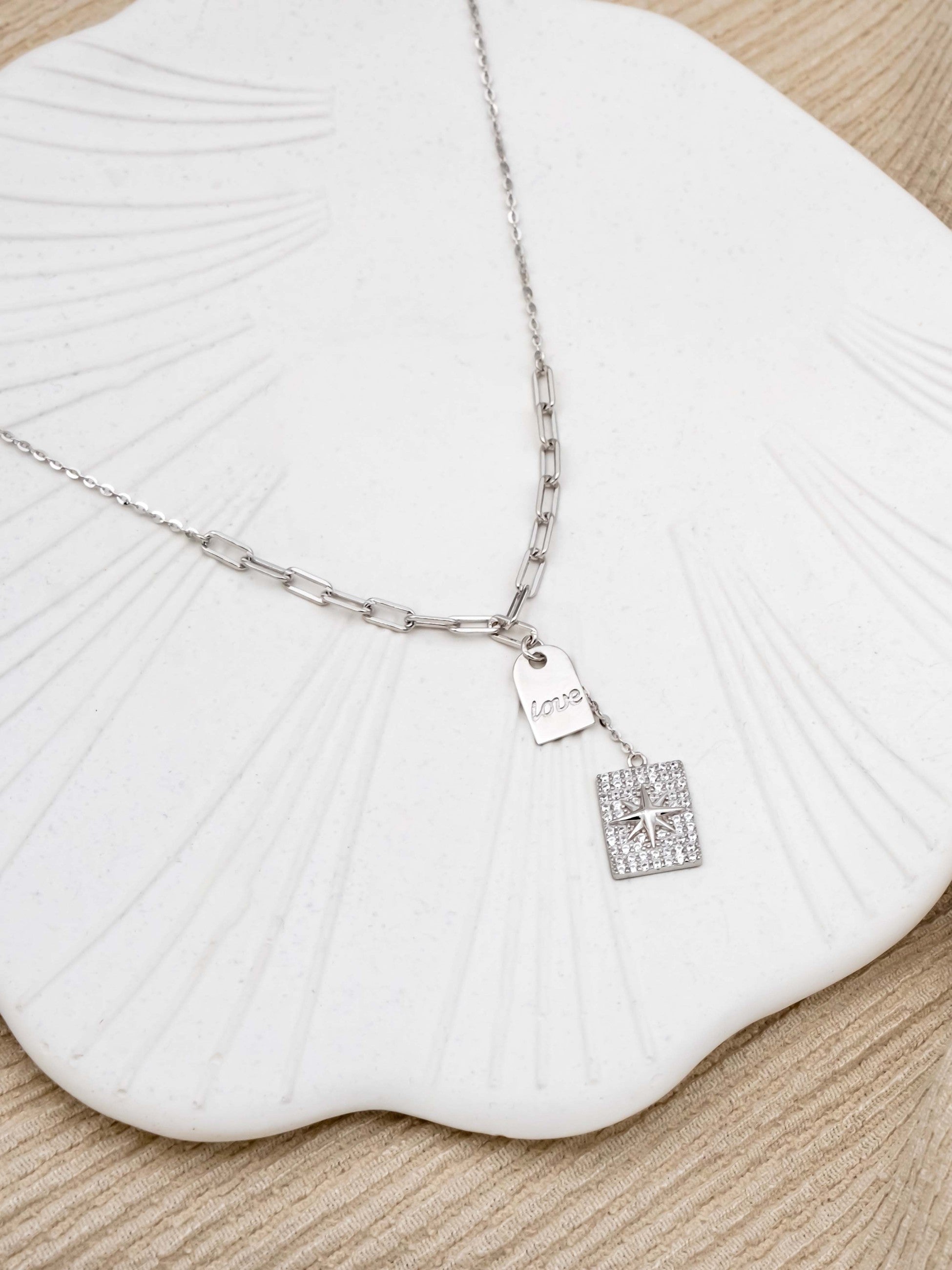 Kimolos-Love 925 Ayar Gümüş Zirkon Taşlı Kare Love Kolye-Kolye-4-Milagron.com