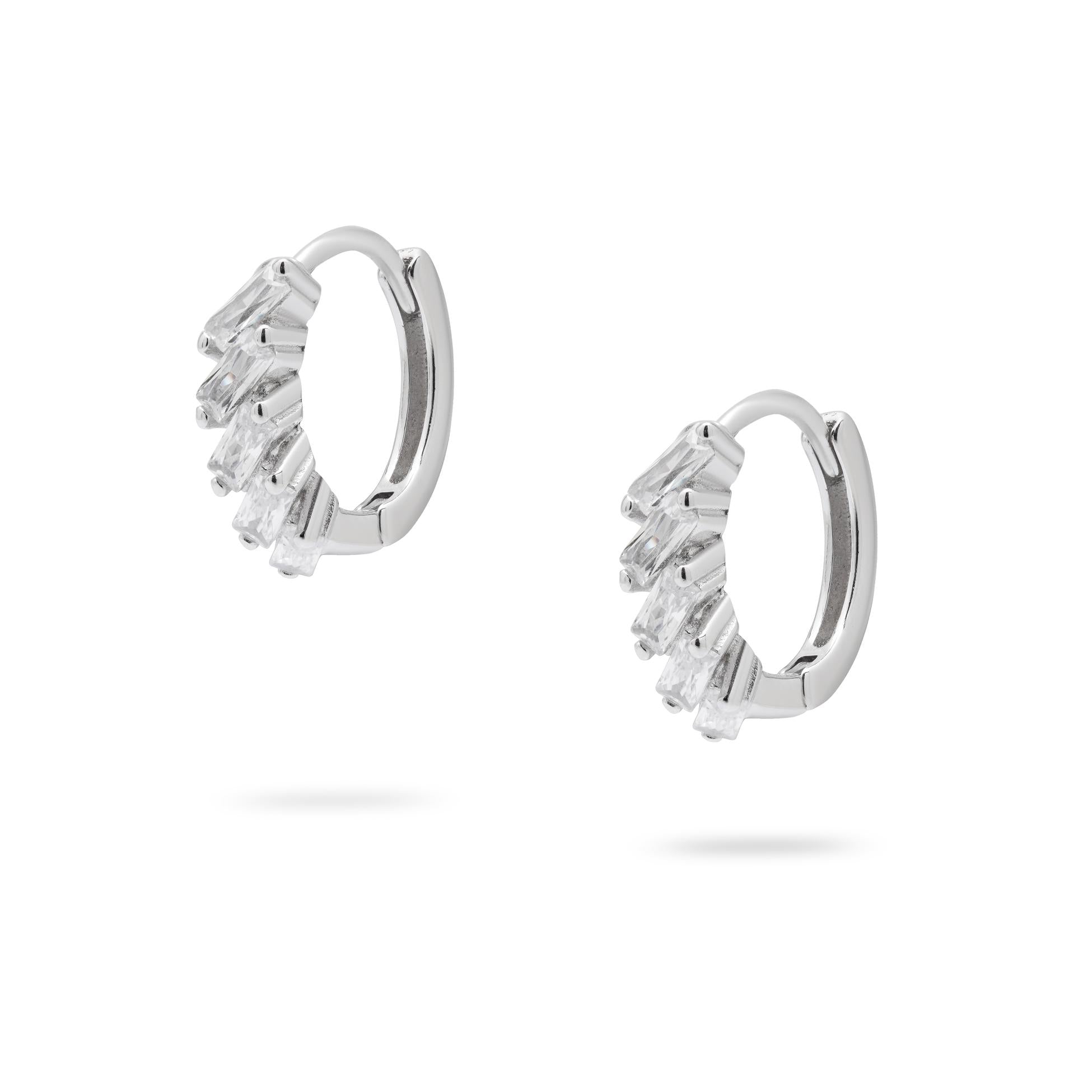 Kimolos-No Way 925 Ayar Gümüş Baget Taşlı Mini Halka Küpe-Küpe-2-Milagron.com