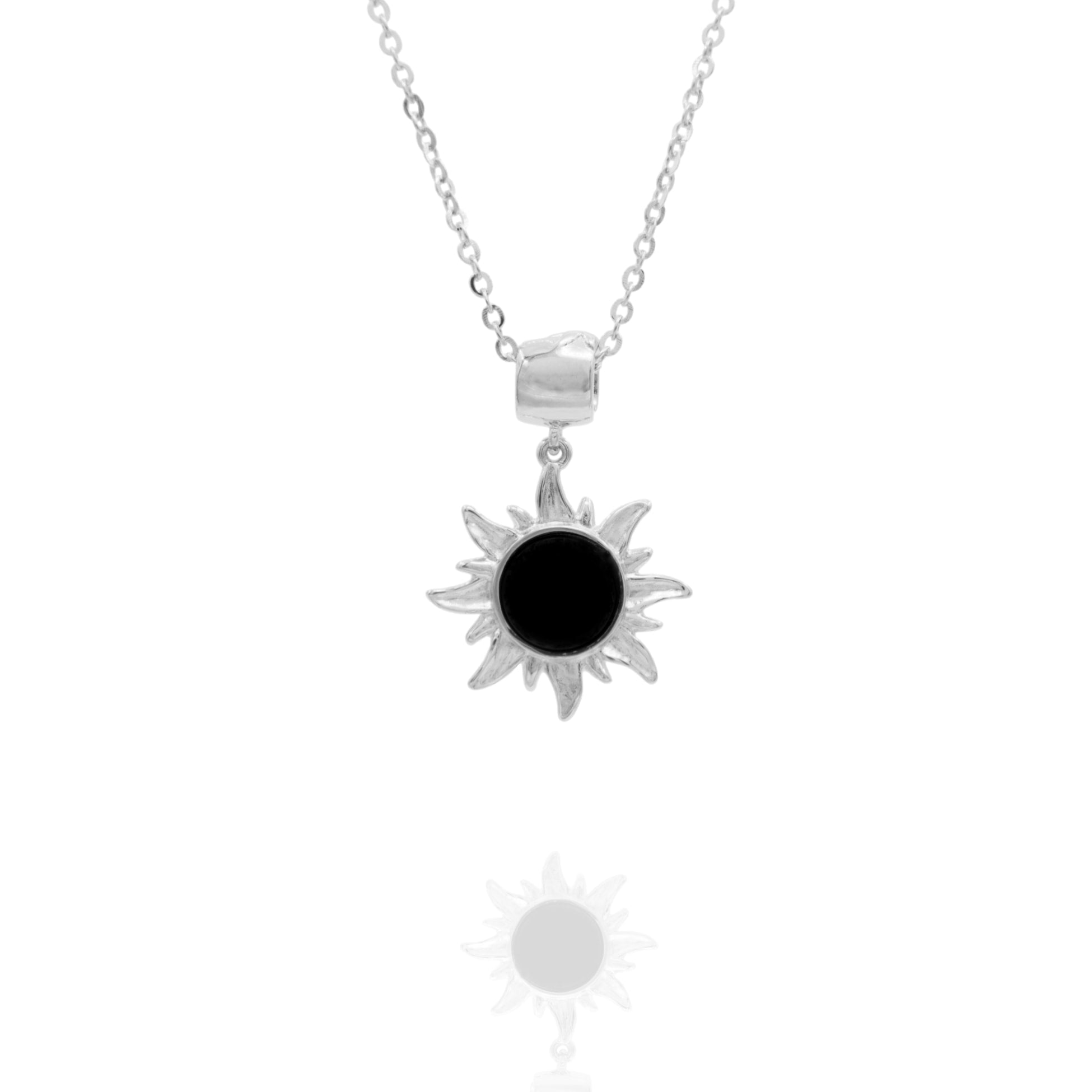 Kimolos-Onyx 925 Ayar Gümüş Siyah Taşlı Güneş Kolye-3-Milagron.com