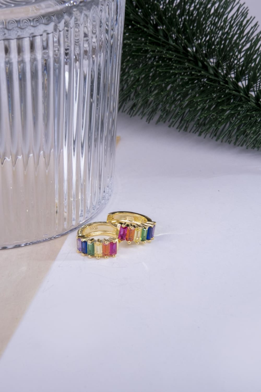 Kimolos-Rainbow Day 925 Ayar Gümüş Renkli Baget Taşlı Halka Küpe-Küpe-3-Milagron.com