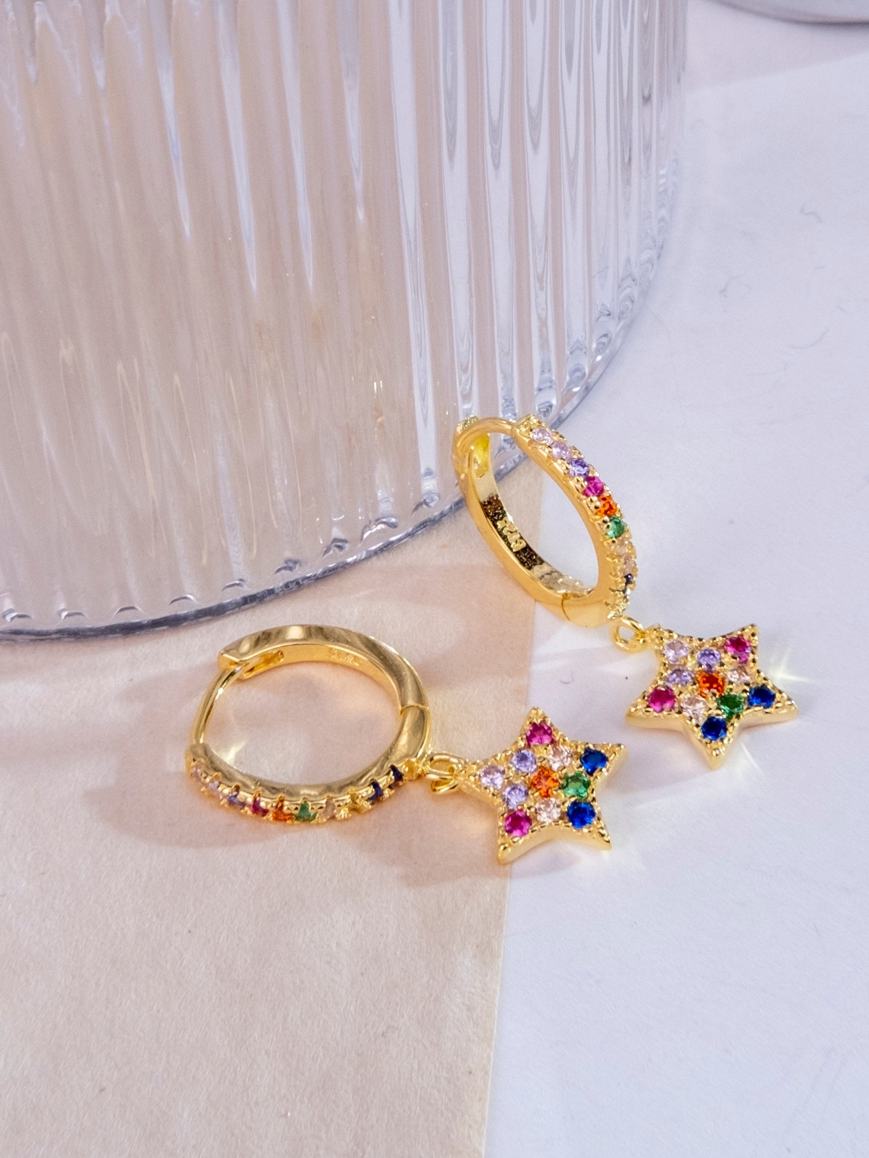 Kimolos-Rainbow Star 925 Ayar Gümüş Renkli Taşlı Yıldız Küpe-Küpe-1-Milagron.com