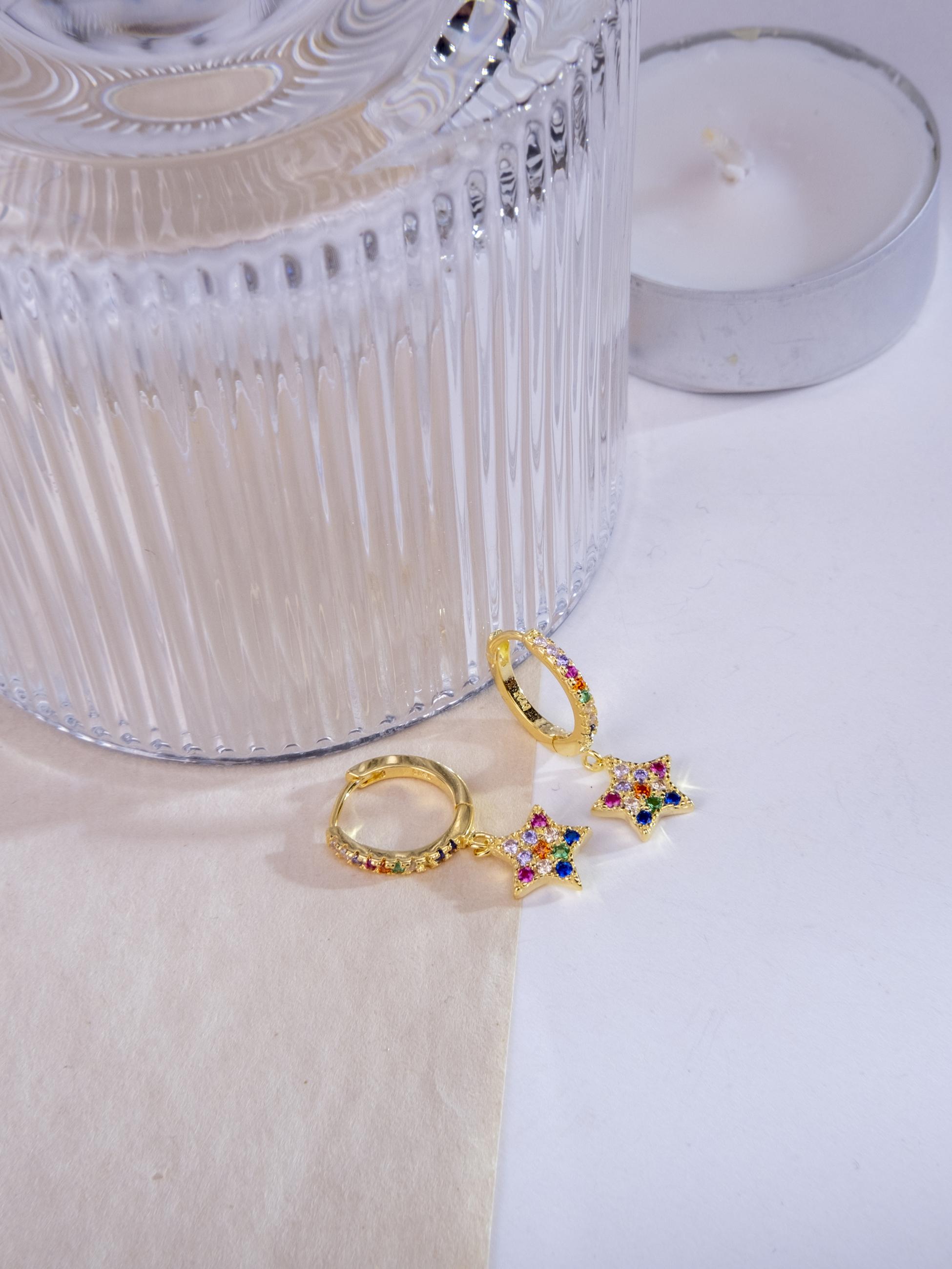 Kimolos-Rainbow Star 925 Ayar Gümüş Renkli Taşlı Yıldız Küpe-Küpe-2-Milagron.com