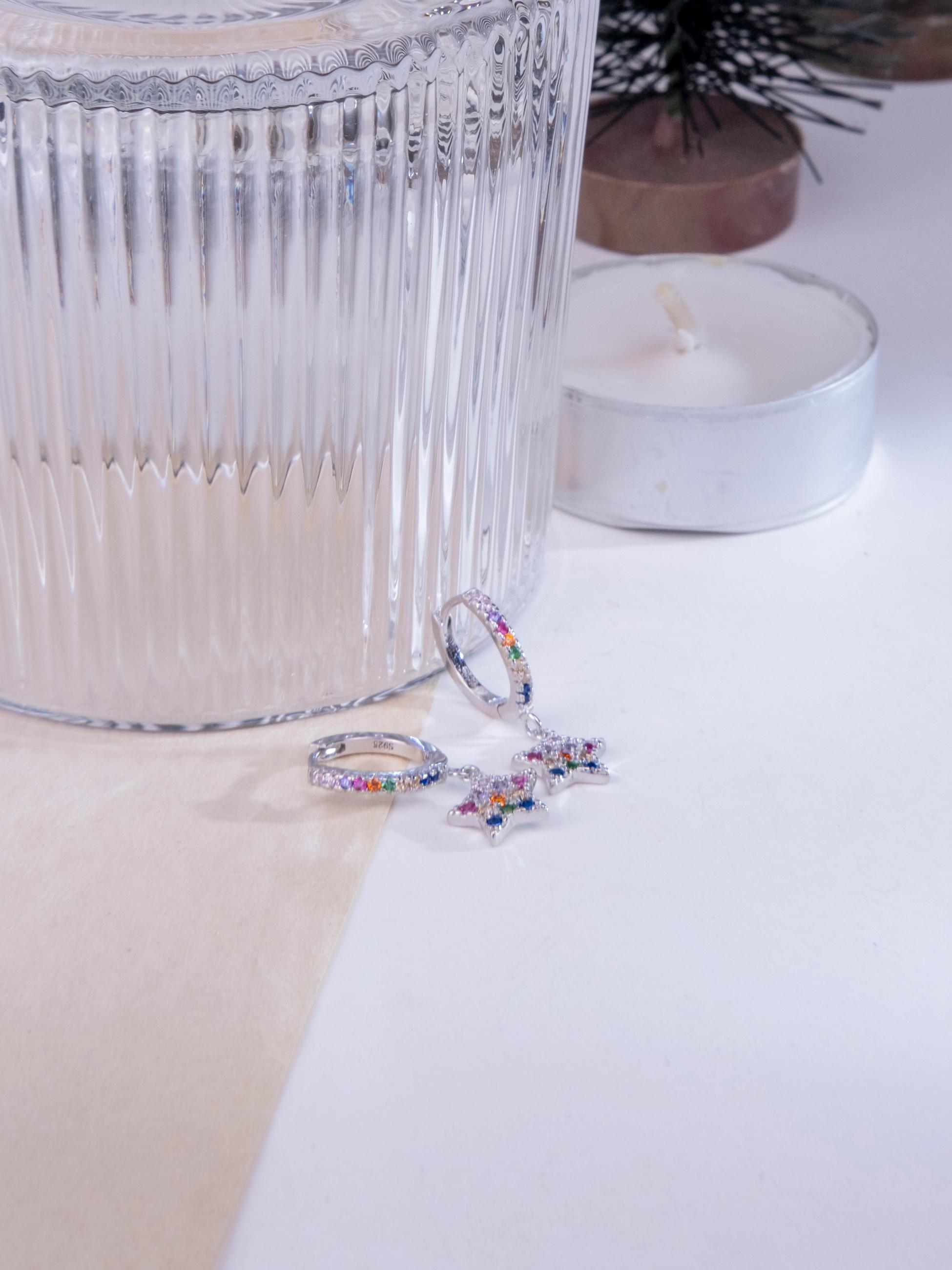 Kimolos-Rainbow Star 925 Ayar Gümüş Renkli Taşlı Yıldız Küpe-Küpe-3-Milagron.com