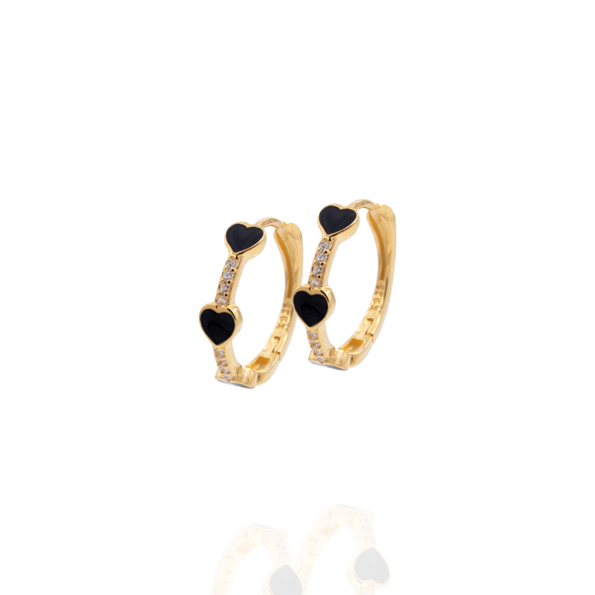 Kimolos-SORUNLU - Black Lovers 925 Ayar Gümüş Zirkon Taşlı Gold Ve Siyah Renk Kalpli Halka Küpe-Küpe-1-Milagron.com