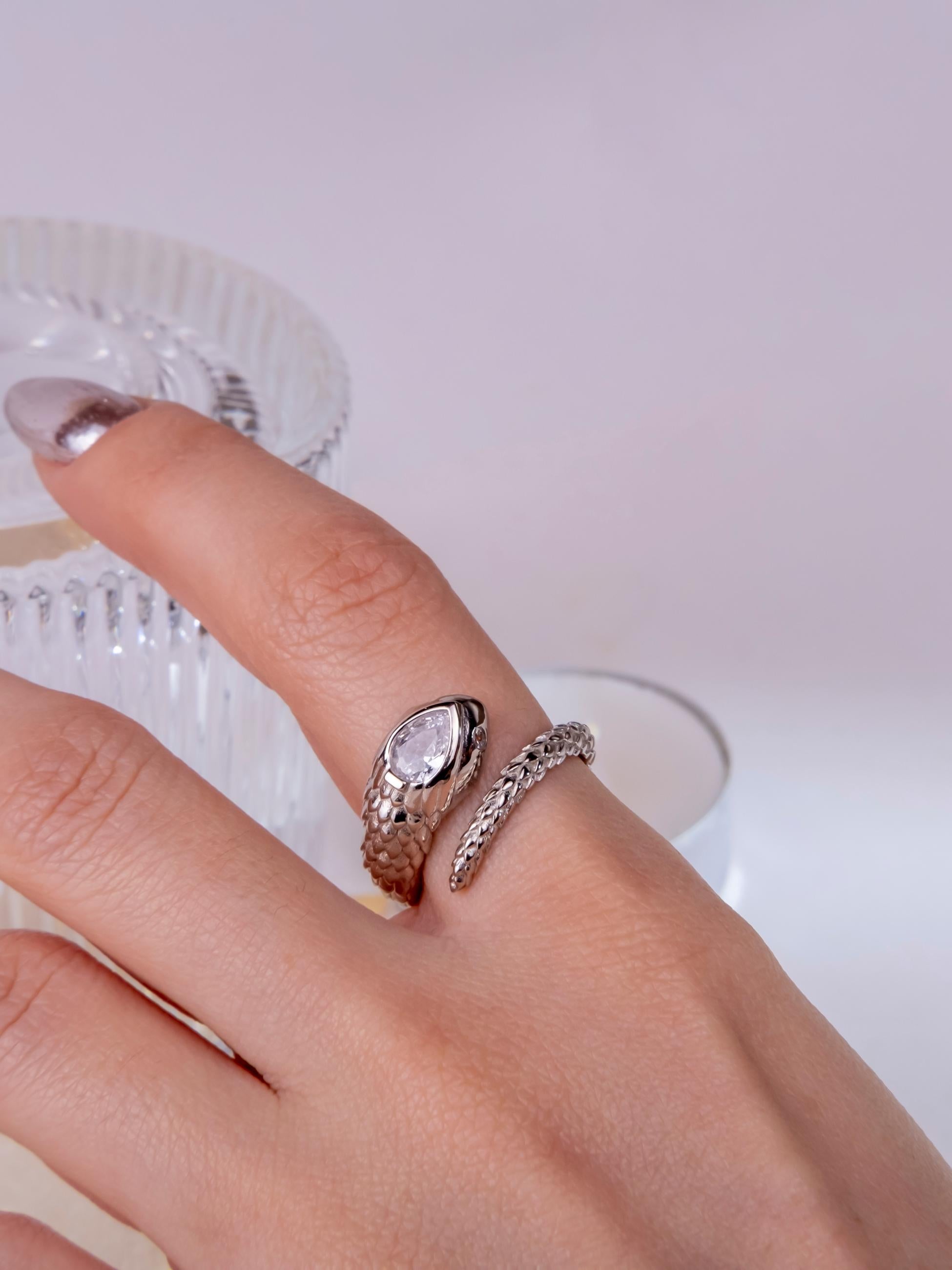 Kimolos-Snape 925 Ayar Gümüş Zirkon Taşlı Tasarım Yılan Yüzük-Yüzük-5-Milagron.com