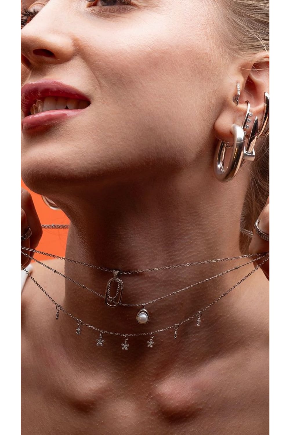 Kimolos-Telescope 925 Ayar Gümüş Zirkon Taşlı Oval Kolye-Kolye-3-Milagron.com