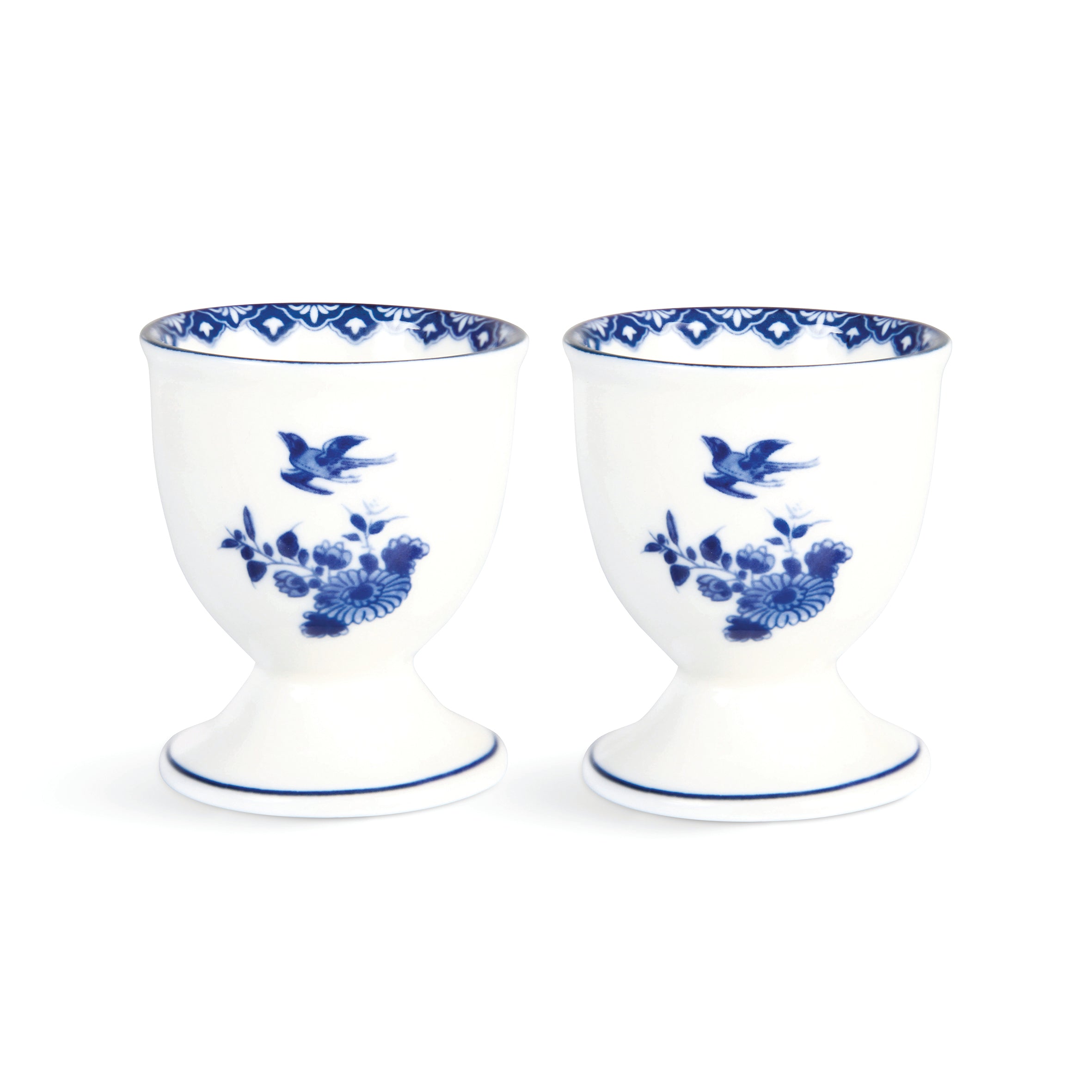 &Klevering-Delft Mavisi Desenli 2'li Yumurta Standı Seti-Yumurta Kasesi-1-Milagron.com