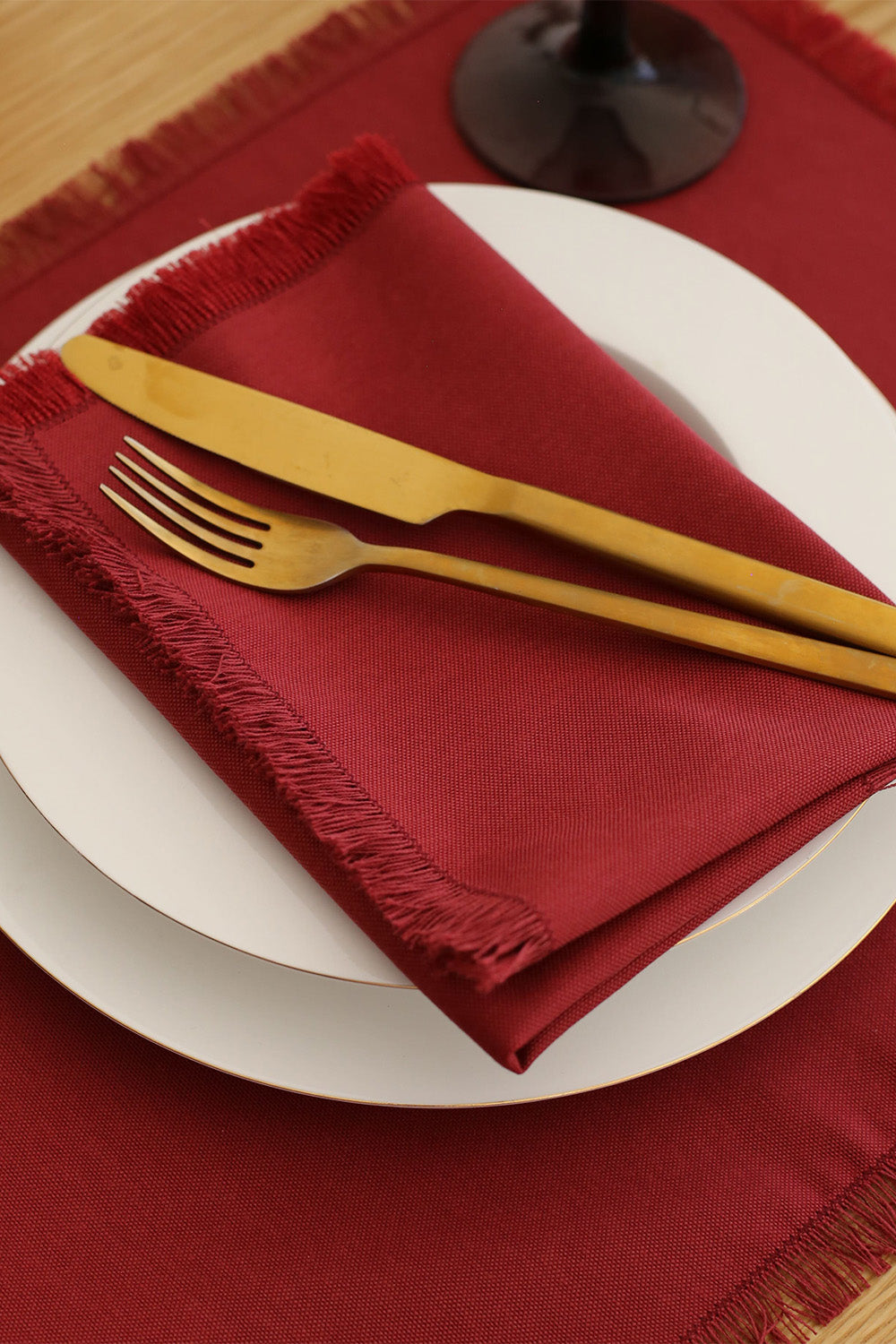 Km Home Collection-2'li Set Kırmızı Pamuk Amerikan Servis-Sunum Aksesuarları-4-Milagron.com