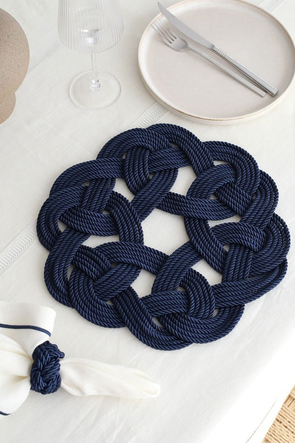 Km Home Collection-2'li Set Lacivert Halatlı Amerikan Servis-Sunum Aksesuarları-1-Milagron.com