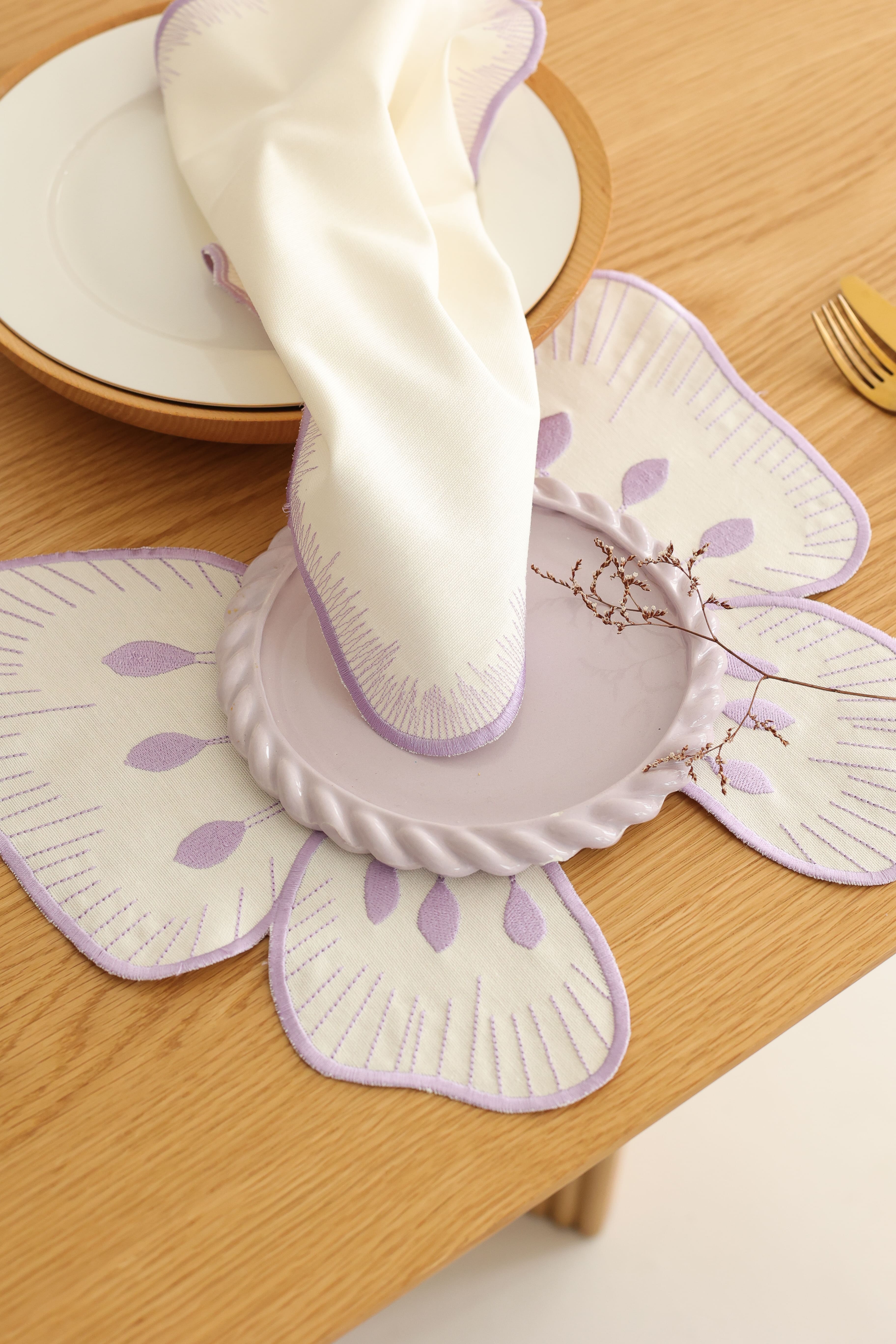 Km Home Collection-2'li Set Lila Kelebek Pamuk Amerikan Servis-6-Milagron.com