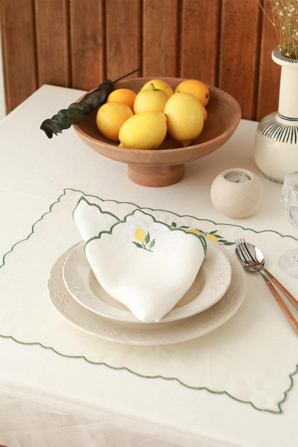 Km Home Collection-2'li Set Limon İşlemeli Keten Amerikan Servis-Sunum Aksesuarları-4-Milagron.com