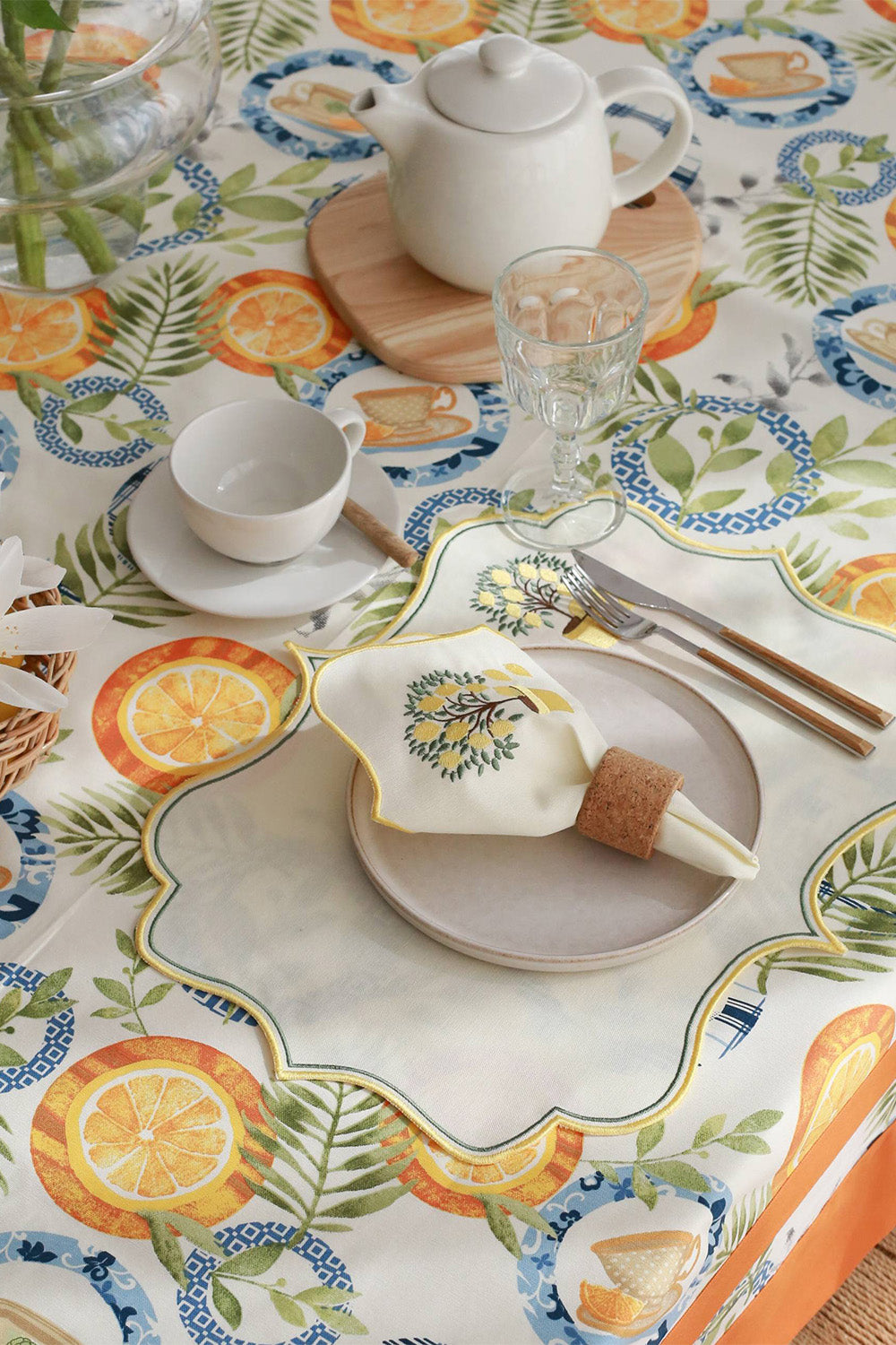 Km Home Collection-2'li Set Limon İşlemeli Pamuk Amerikan Servis-Sunum Aksesuarları-4-Milagron.com