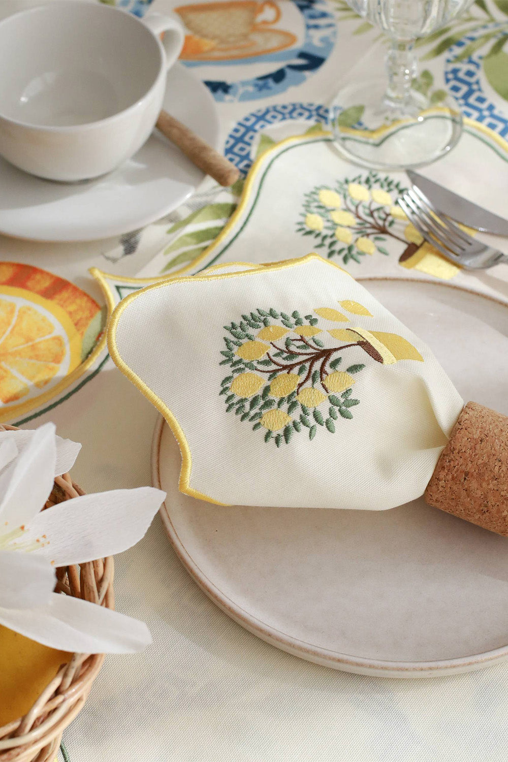 Km Home Collection-2'li Set Limon İşlemeli Pamuk Peçete-Peçete-1-Milagron.com