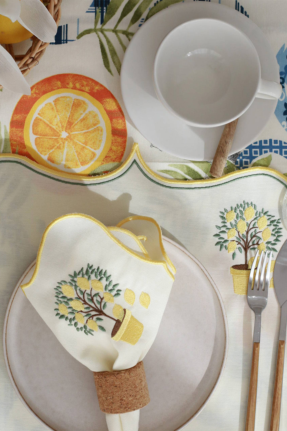 Km Home Collection-2'li Set Limon İşlemeli Pamuk Peçete-Peçete-2-Milagron.com