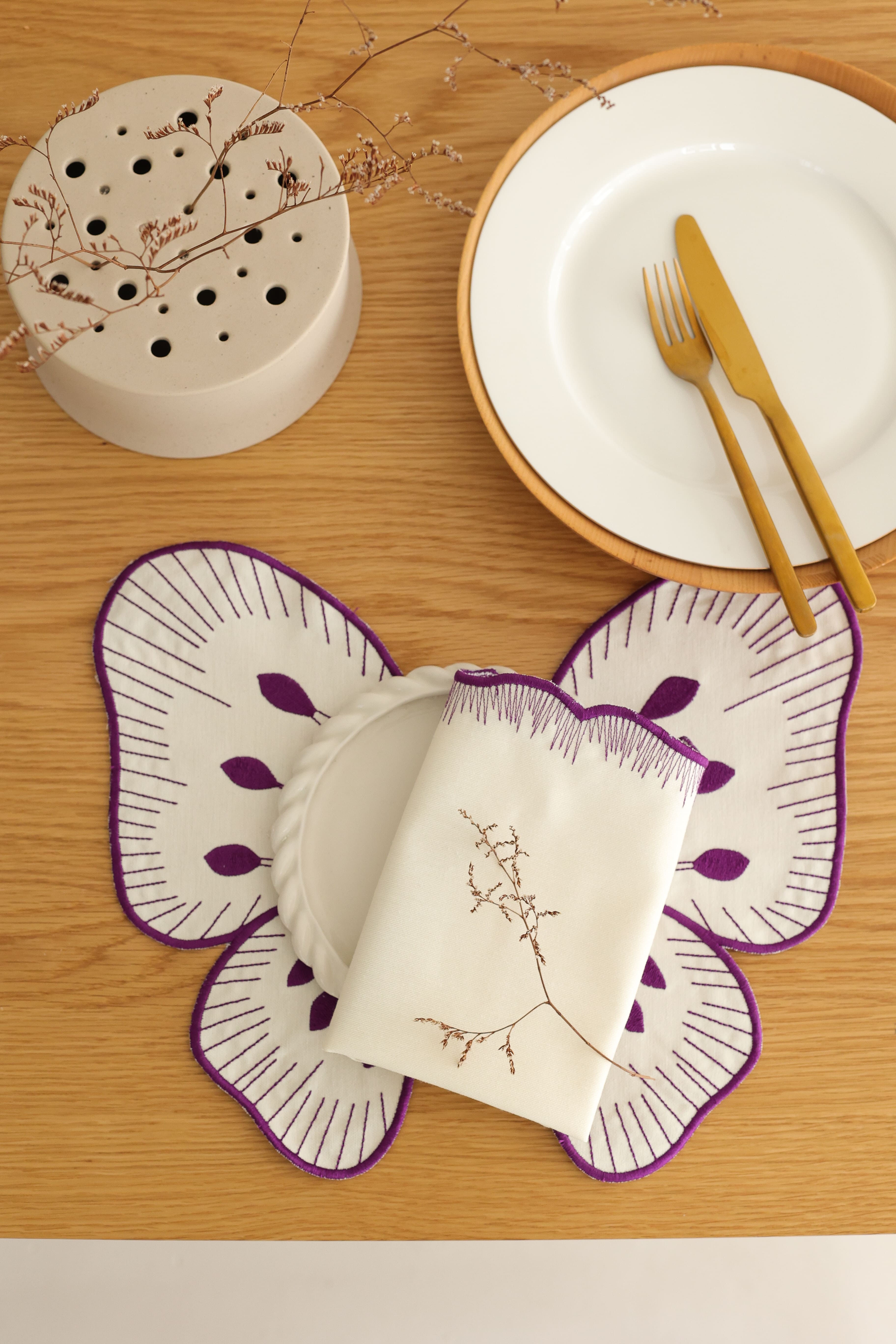 Km Home Collection-2'li Set Mor Kelebek Pamuk Amerikan Servis-Sunum Aksesuarları-4-Milagron.com