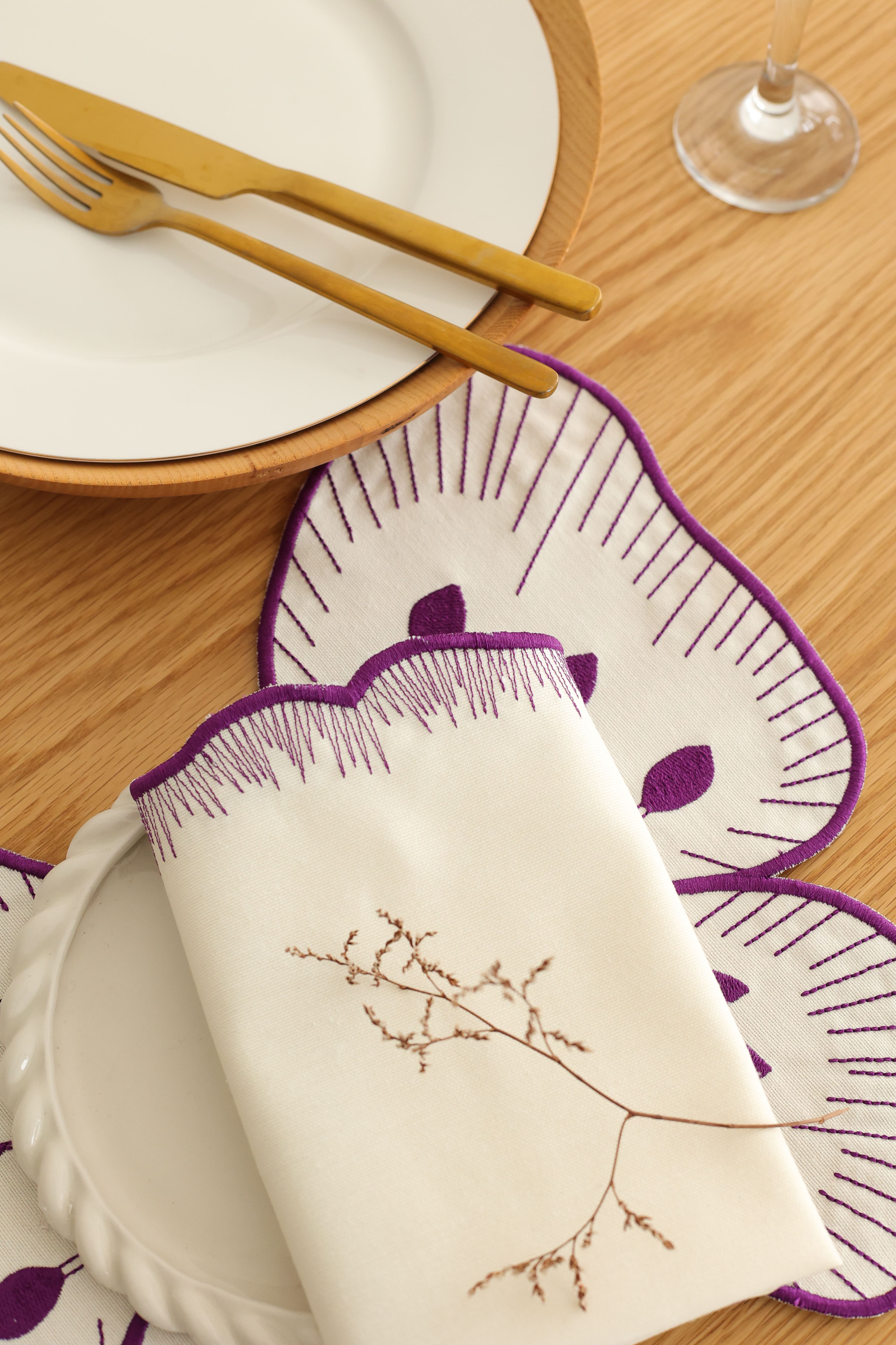 Km Home Collection-2'li Set Mor Pikolu Pamuk Peçete-Sunum Aksesuarları-2-Milagron.com