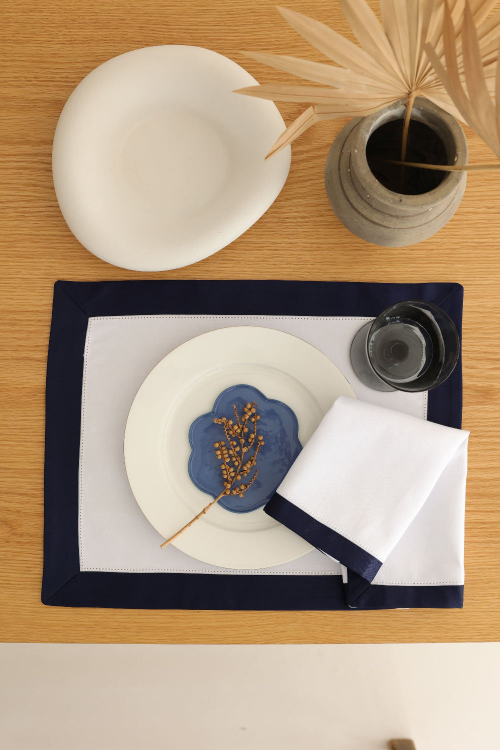 Km Home Collection-2'li Set Navy White Amerikan Servis-Sunum Aksesuarları-1-Milagron.com