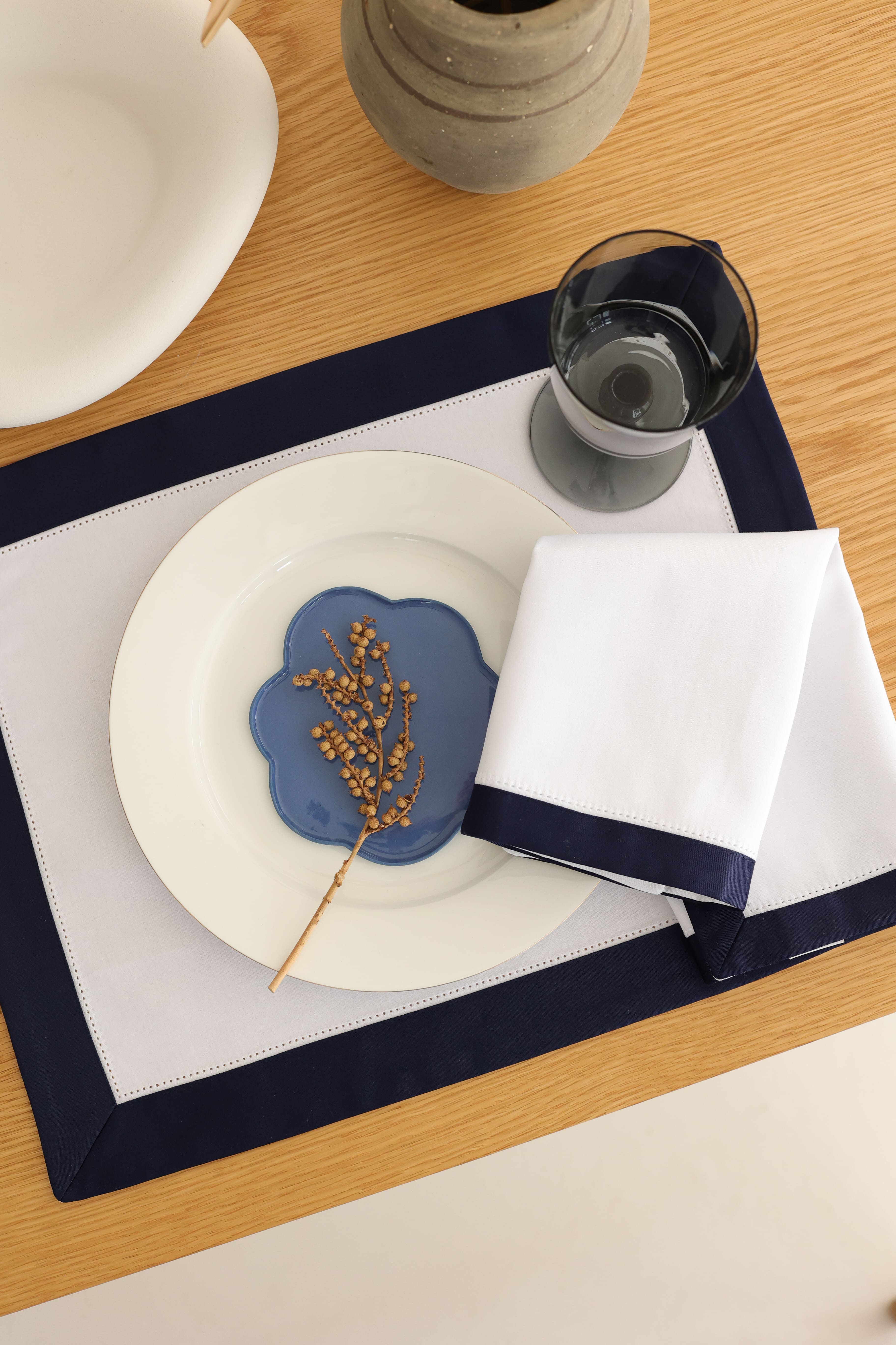 Km Home Collection-2'li Set Navy White Amerikan Servis-Sunum Aksesuarları-6-Milagron.com
