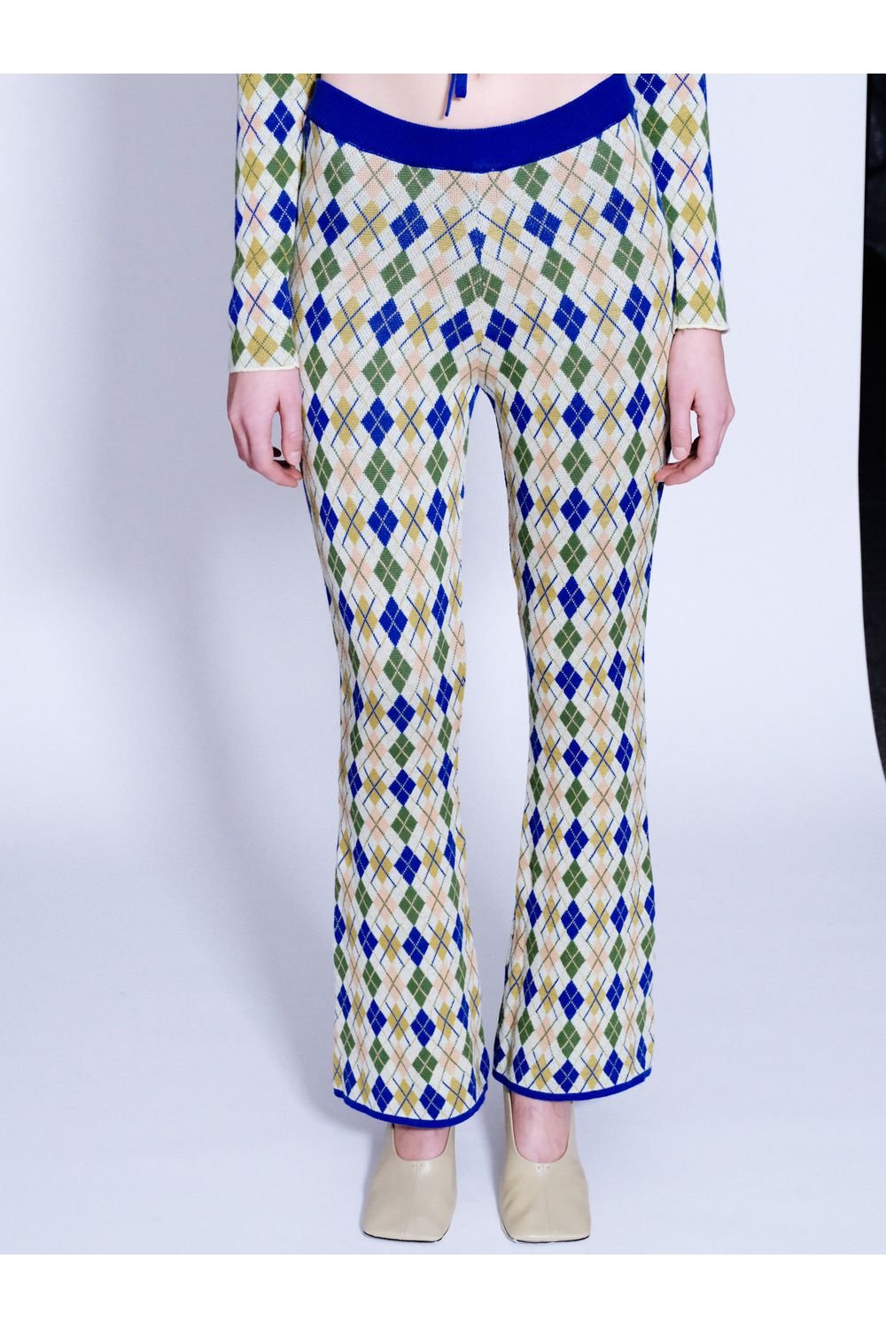 Knitly Studio-Argyle Flare Triko Pantolon-Pantolon-3-Milagron.com