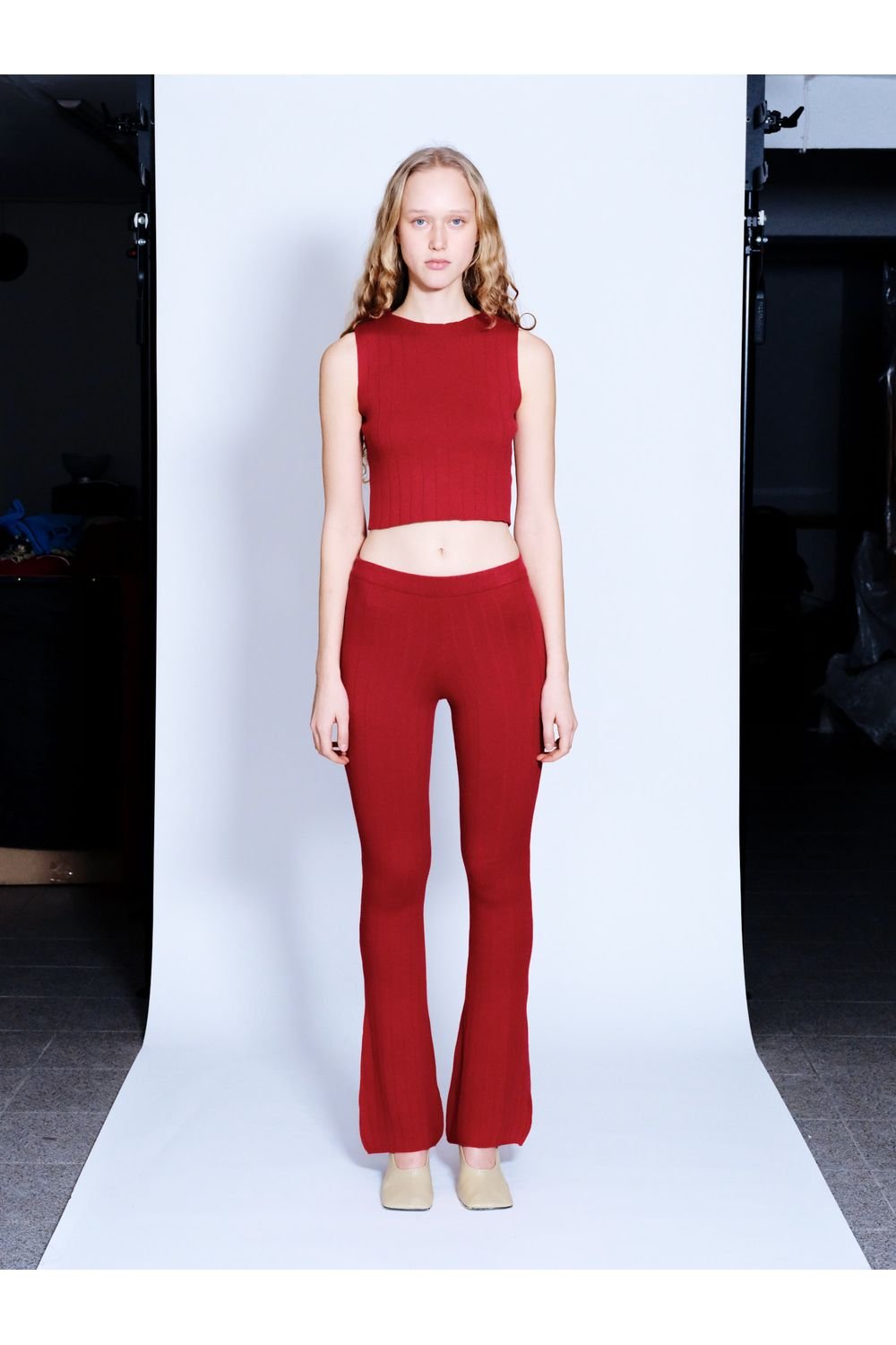 Knitly Studio-Crimson Flare Triko Pantolon-Pantolon-1-Milagron.com