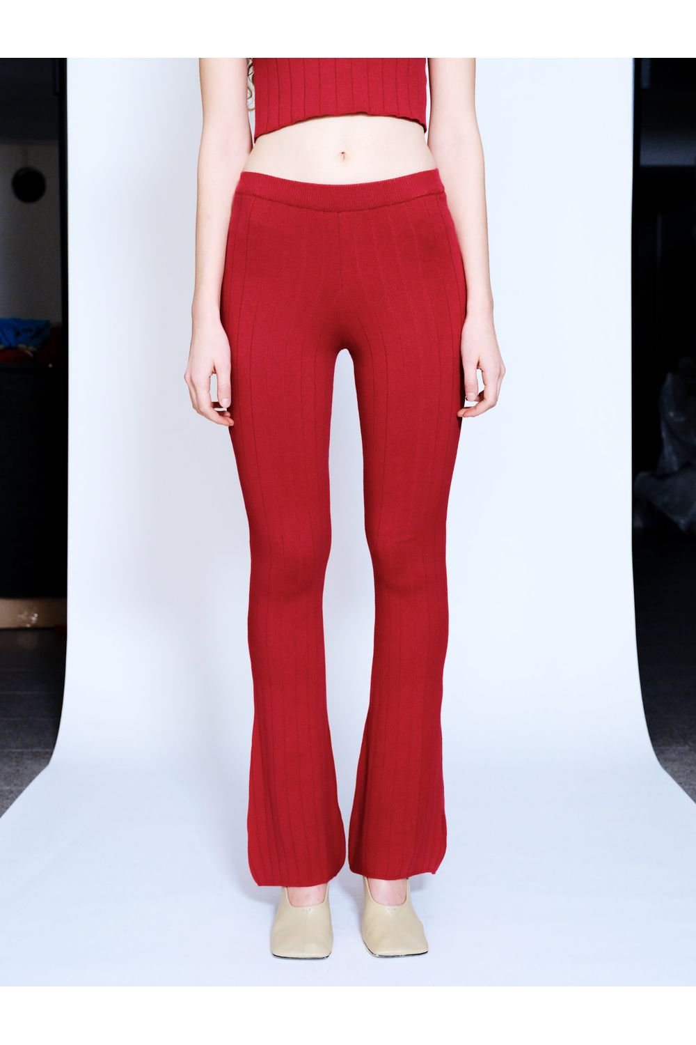 Knitly Studio-Crimson Flare Triko Pantolon-Pantolon-3-Milagron.com